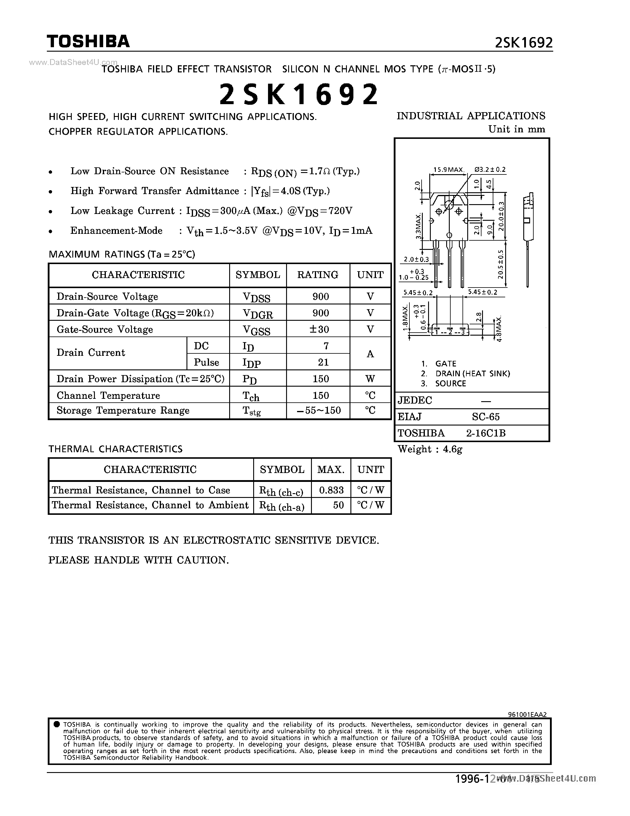 Datasheet K1692 - Search -----> 2SK1692 page 1