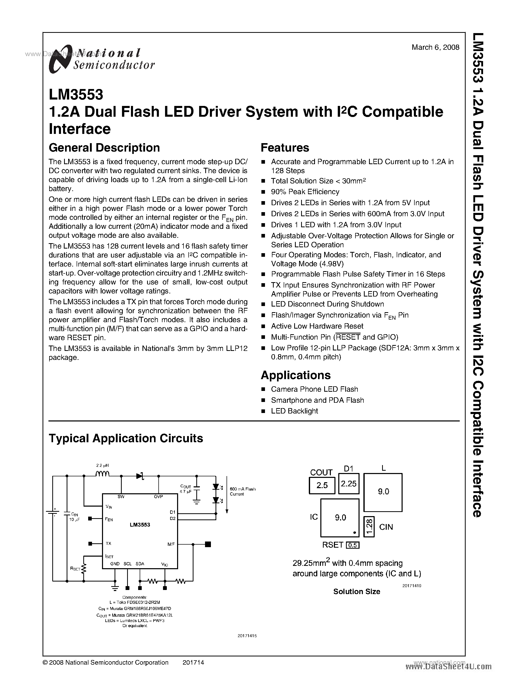 Datasheet LM3553 page 1 Datasheet LM3553 - 1.2A Dual Flash LED Driver System page 1