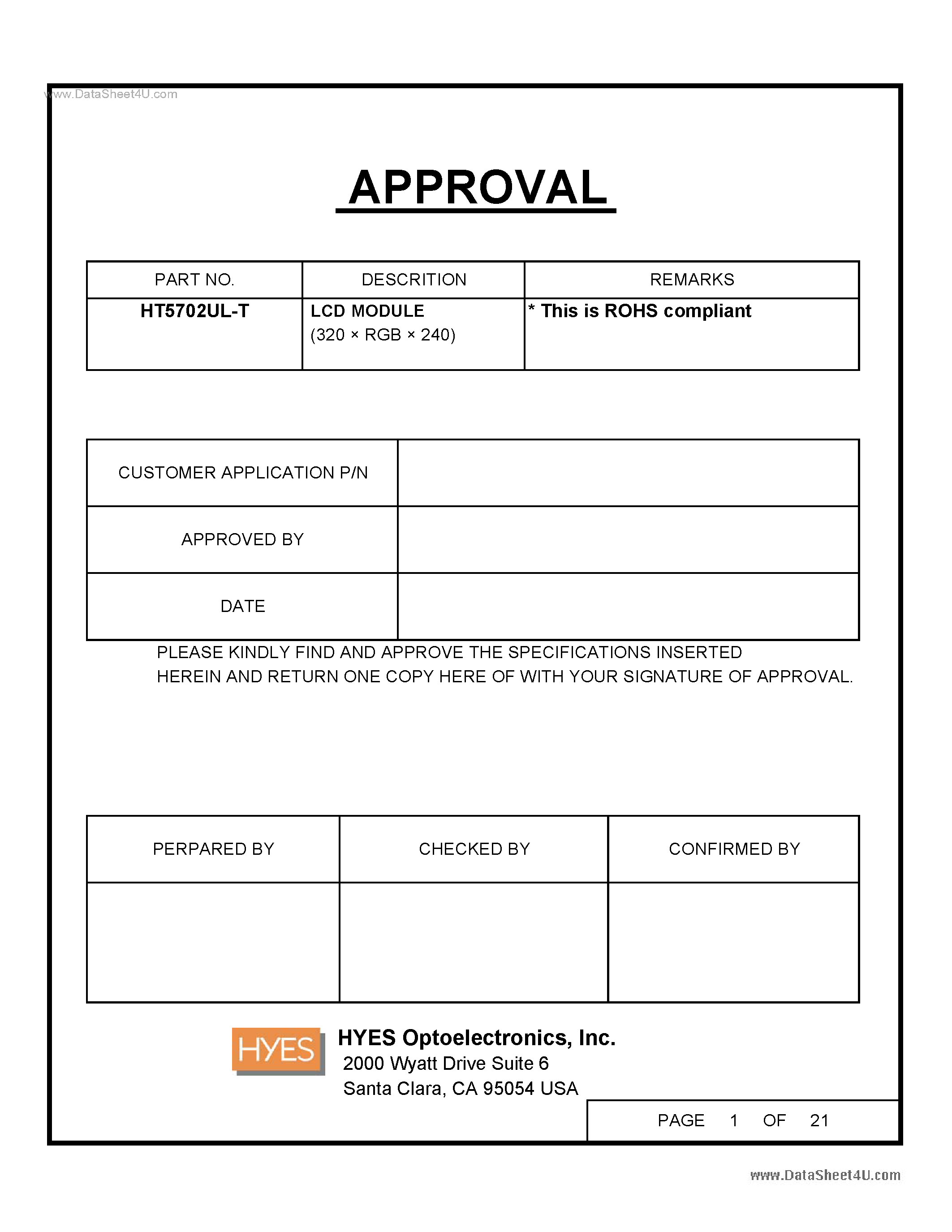 Datasheet HT5702UL-T - LCD MODULE page 1