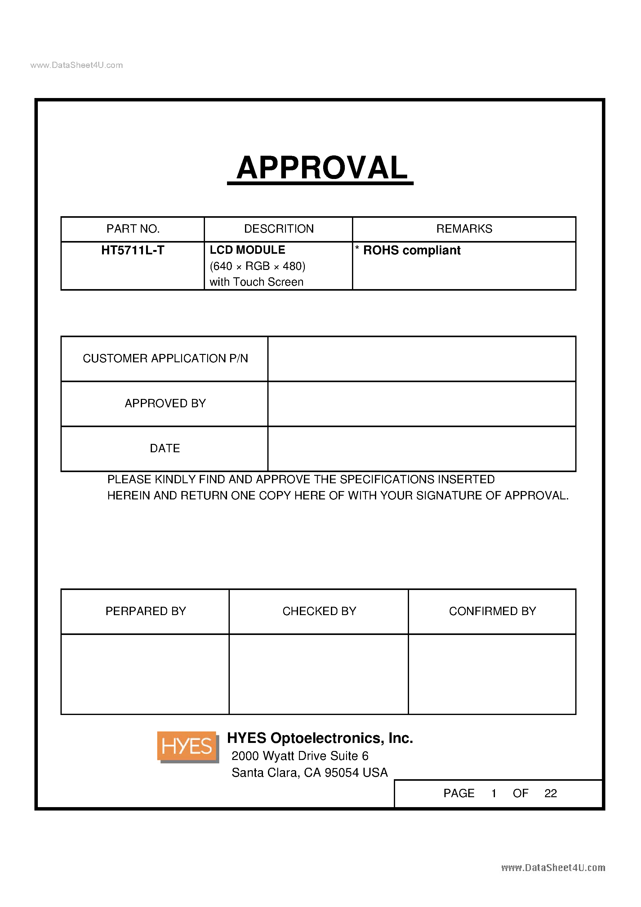 Datasheet HT5711L-T - LCD MODULE page 1