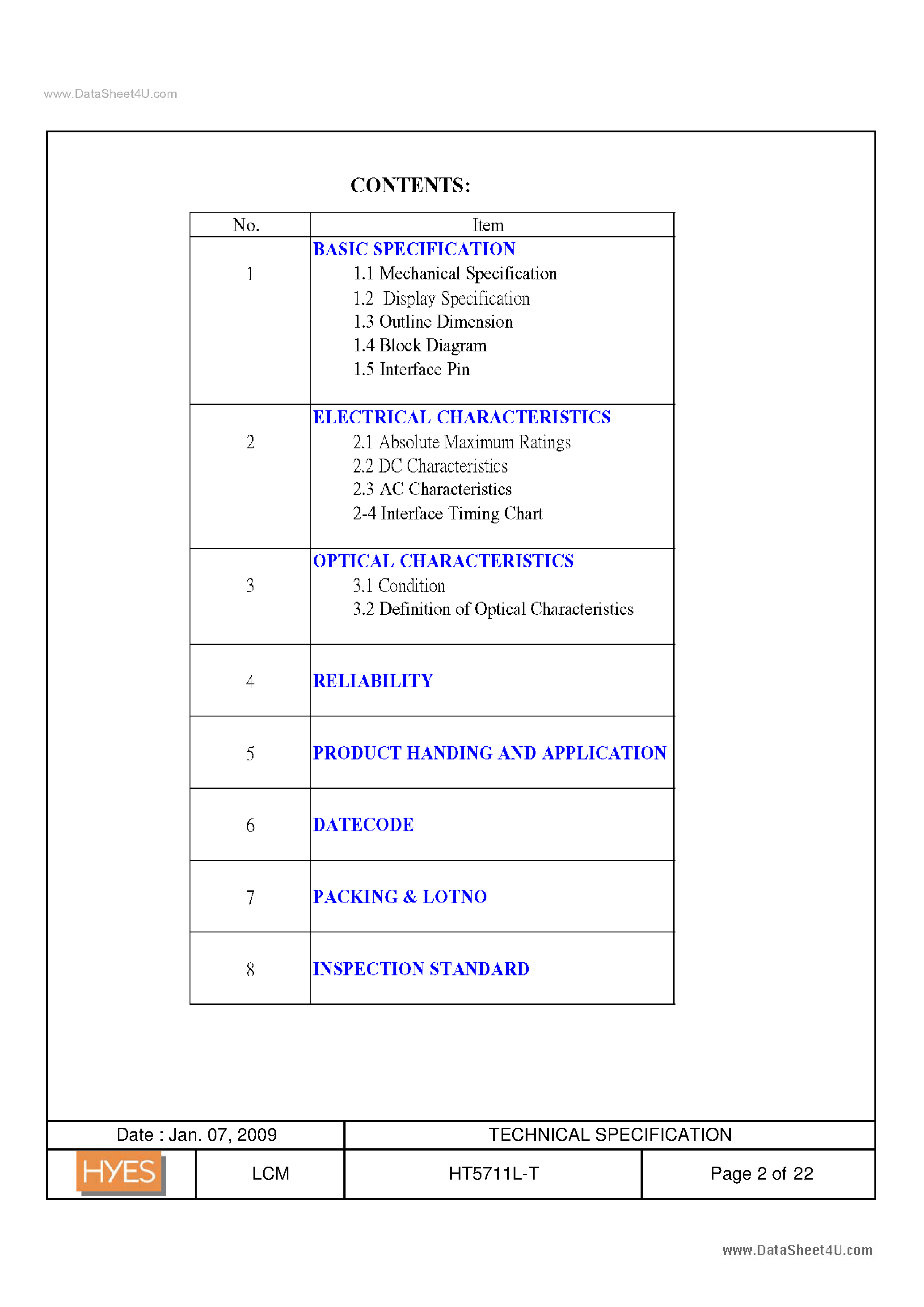 Datasheet HT5711L-T - LCD MODULE page 2
