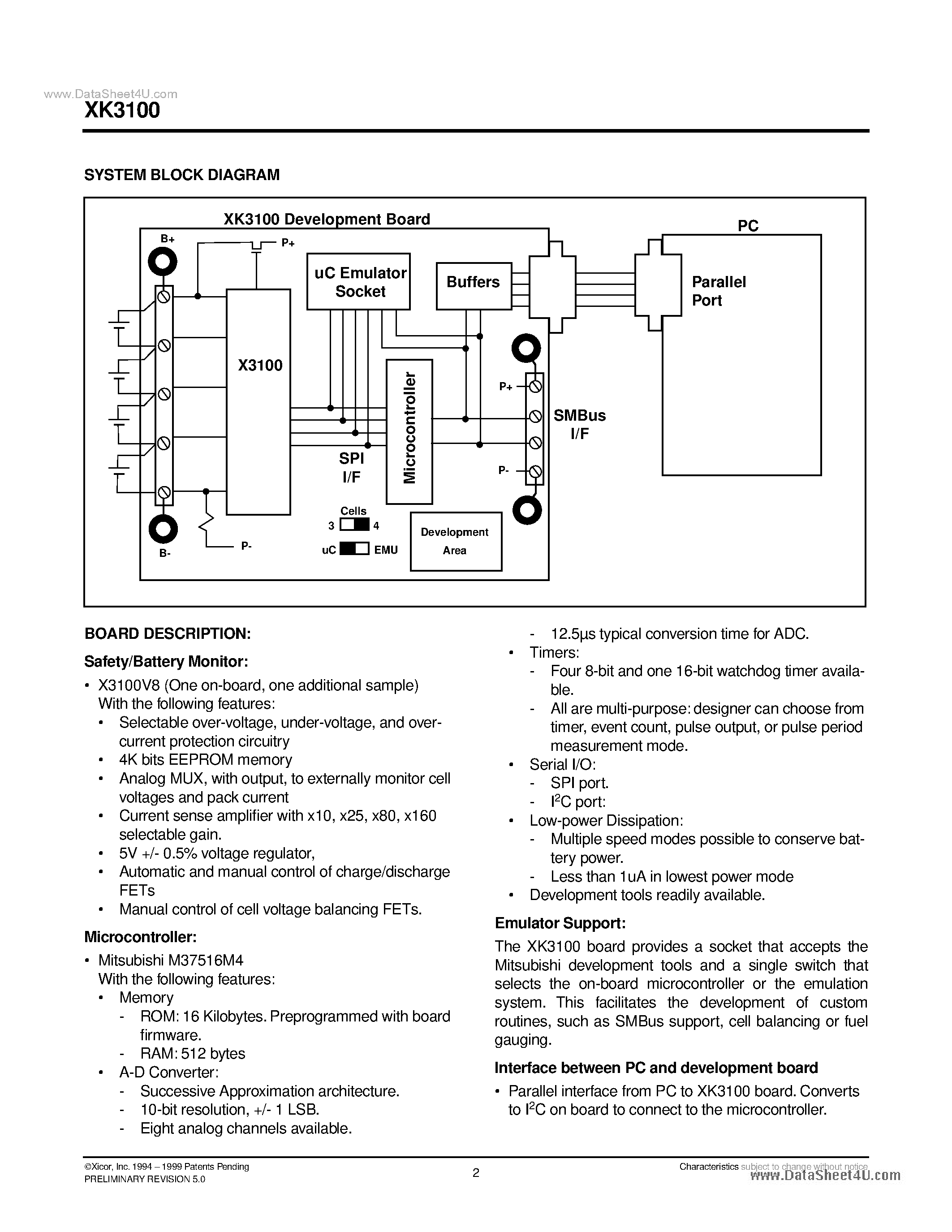 Datasheet XK3100 page 2 Datasheet XK3100 - 3 or 4 Cell Li-ion Battery System Development Kit page 2