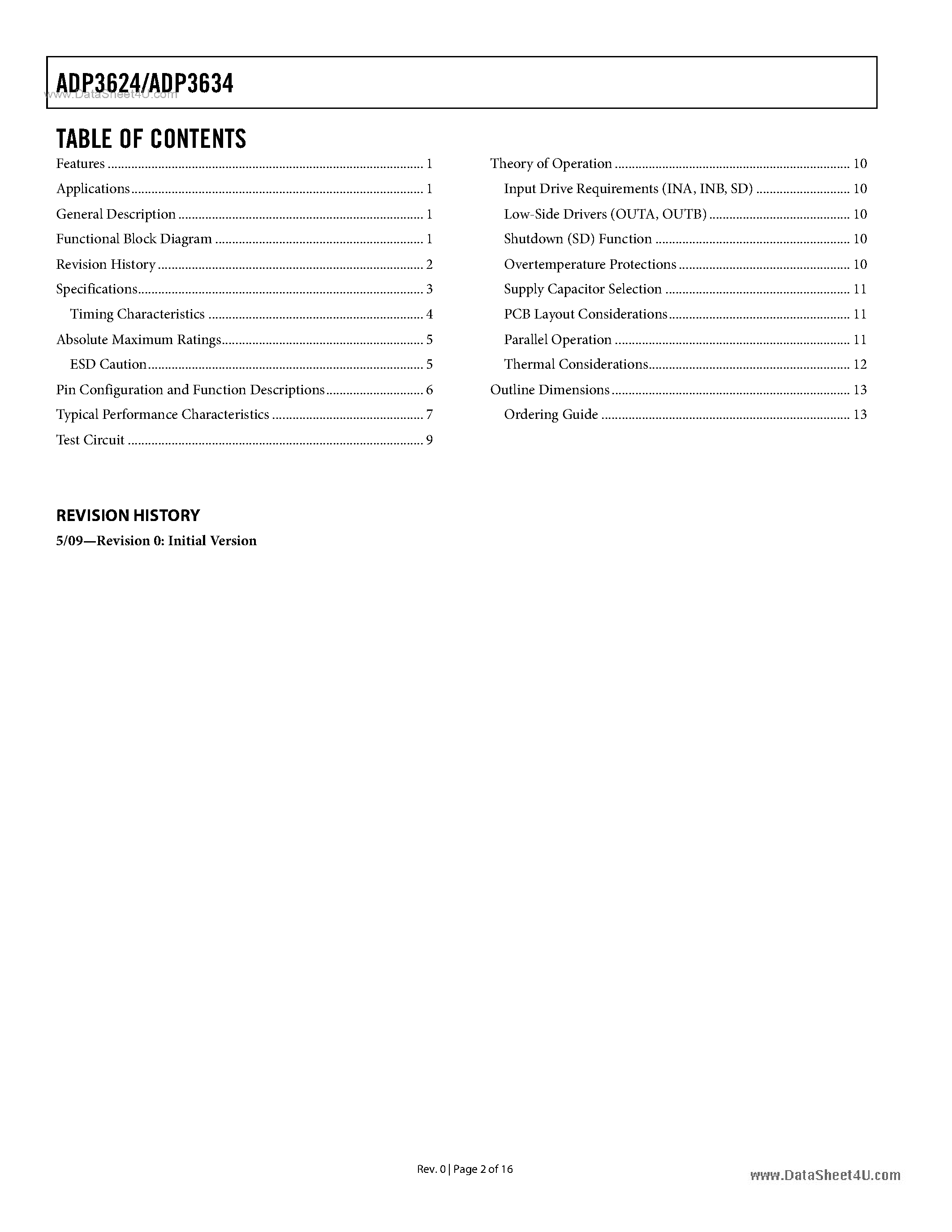 Даташит ADP3624 - (ADP3624 / ADP3634) 4A MOSFET Driver страница 2