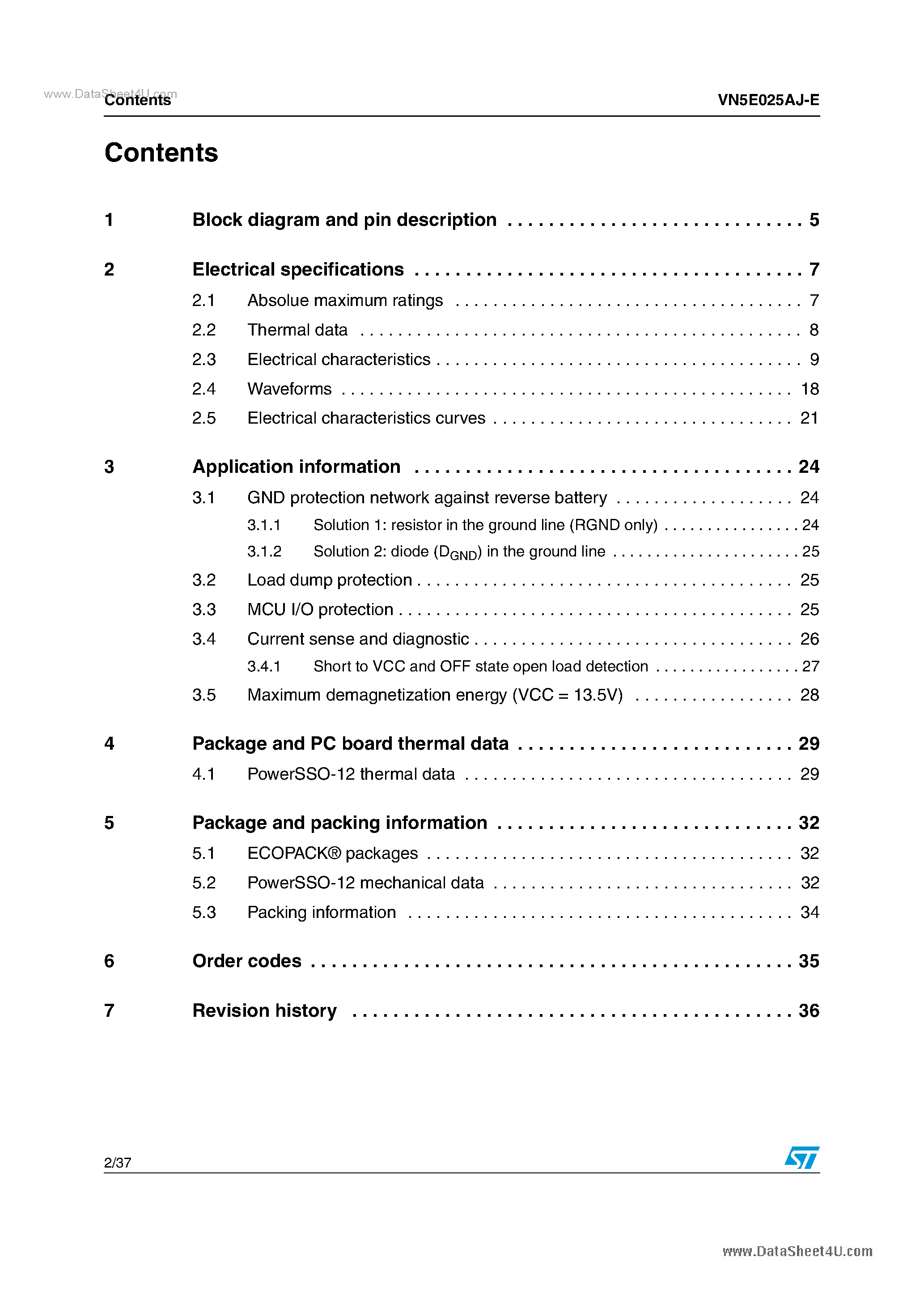 Даташит VN5E025AJ-E - Single channel high side driver страница 2