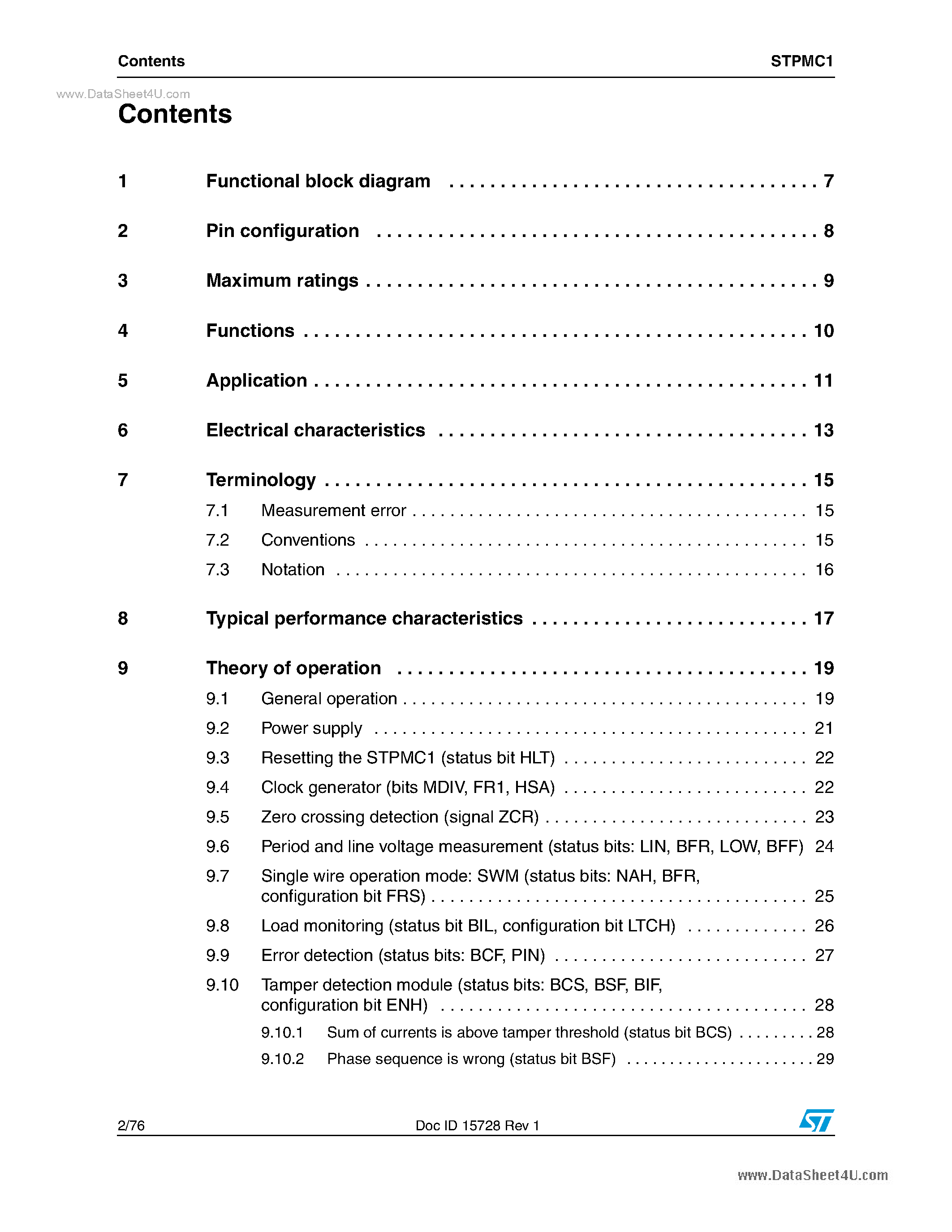 Datasheet STPMC1 - Programmable poly-phase energy calculator IC page 2