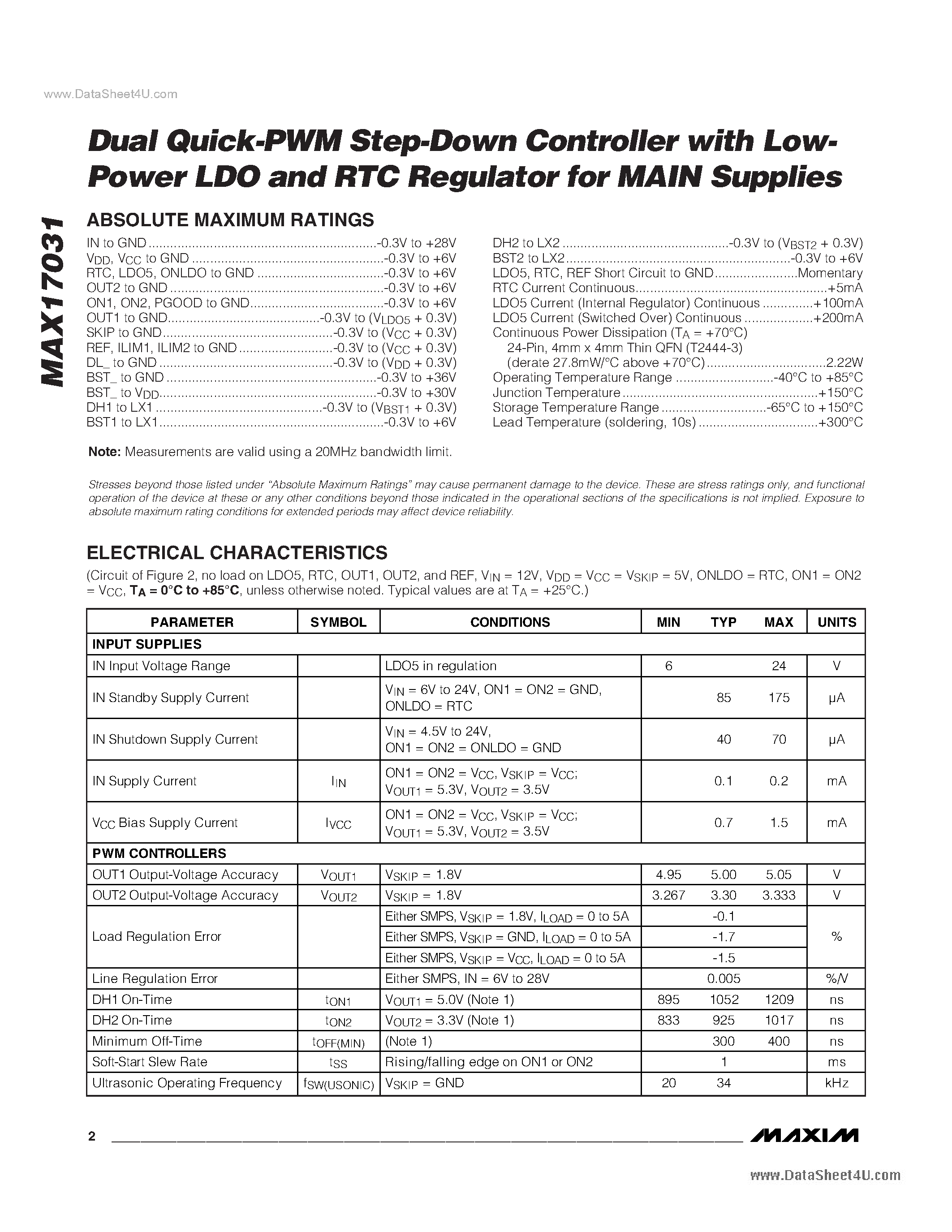 Datasheet MAX17031 page 2 Datasheet MAX17031 - Dual Quick-PWM Step-Down Controller page 2