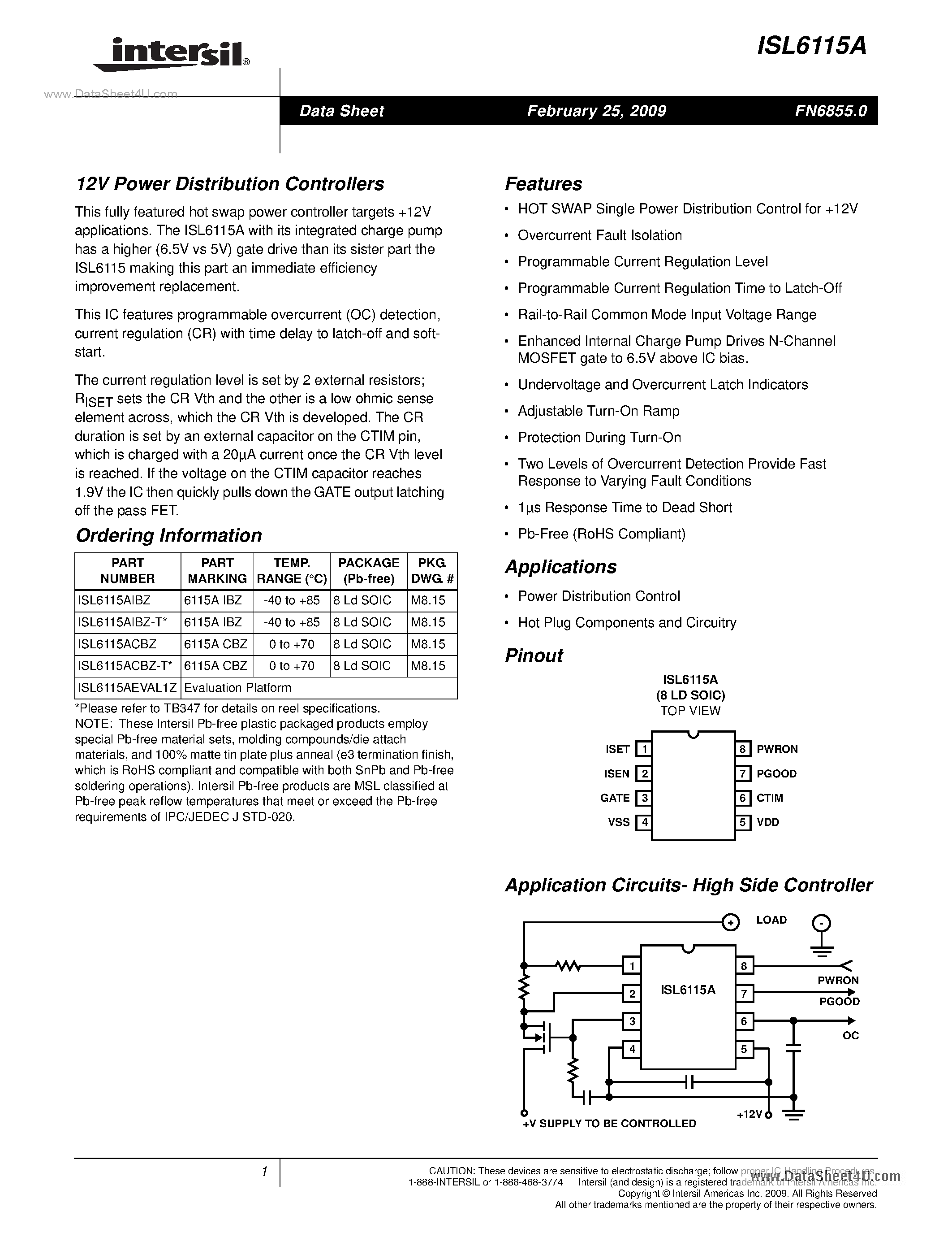 Datasheet ISL6115A - 12V Power Distribution Controllers page 1