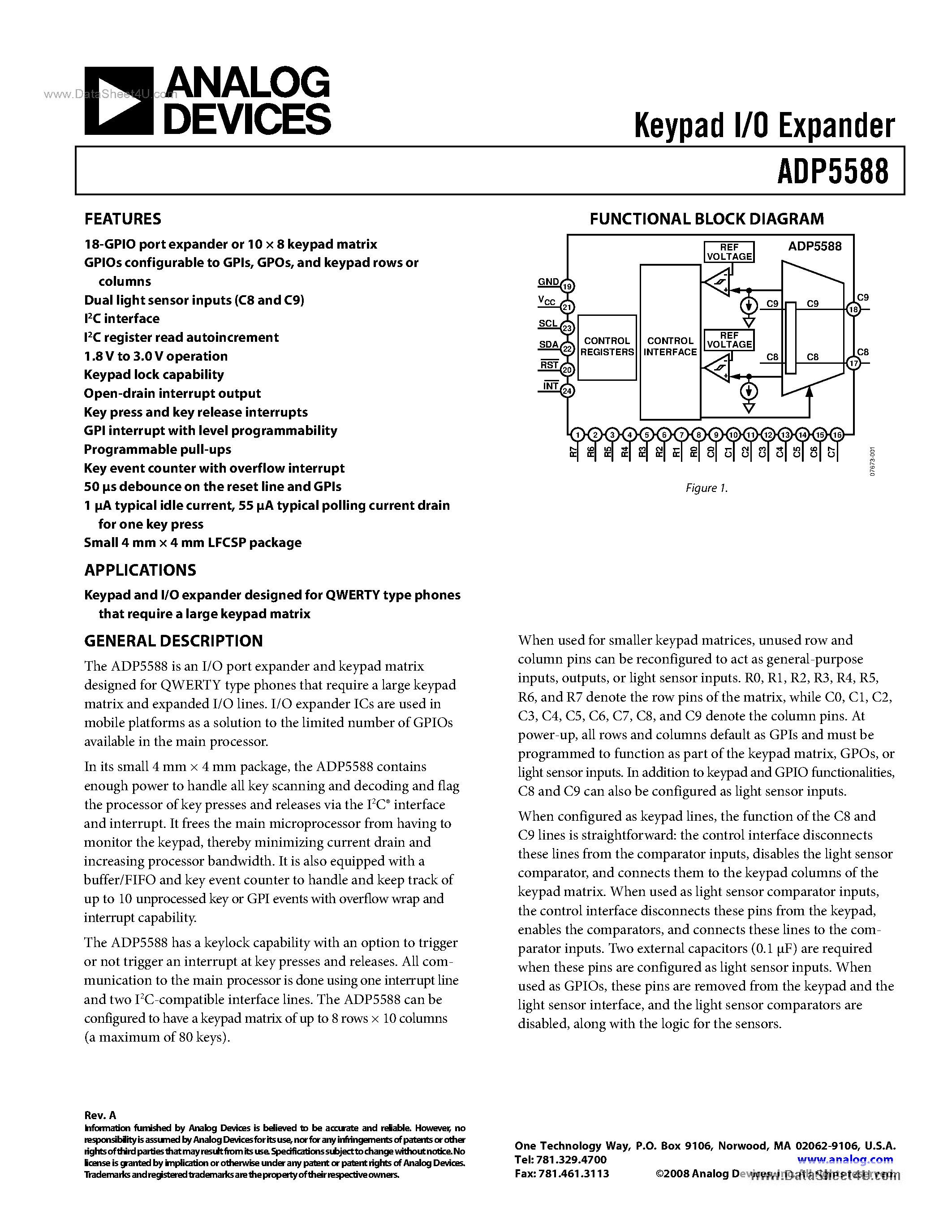Даташит ADP5588 - Keypad I/O Expander страница 1