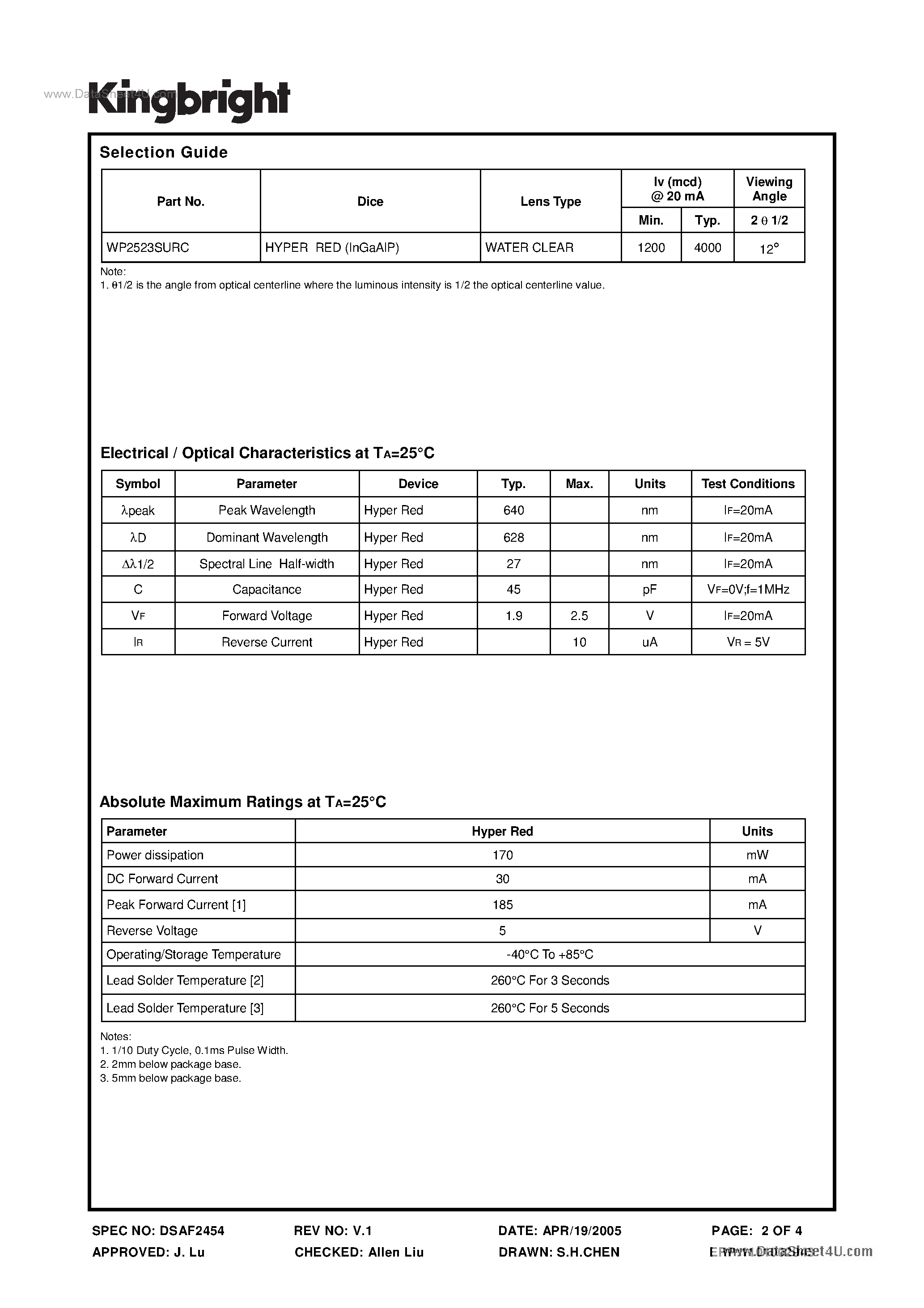 Datasheet WP2523SURC - SOLID STATE LAMP page 2