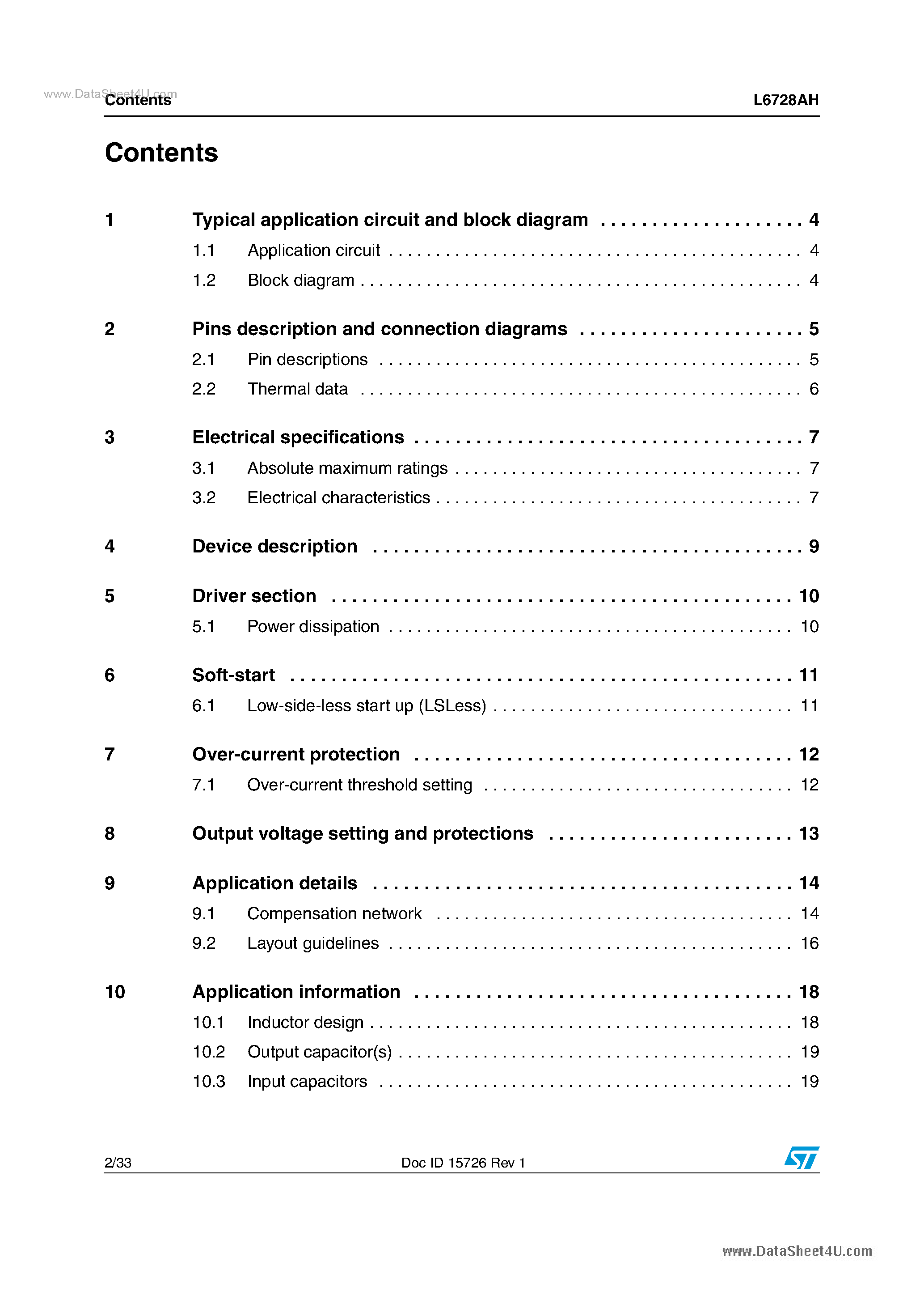 Datasheet L6728AH - Single-phase Switching DC-DC Controllers & Smart Regulators page 2