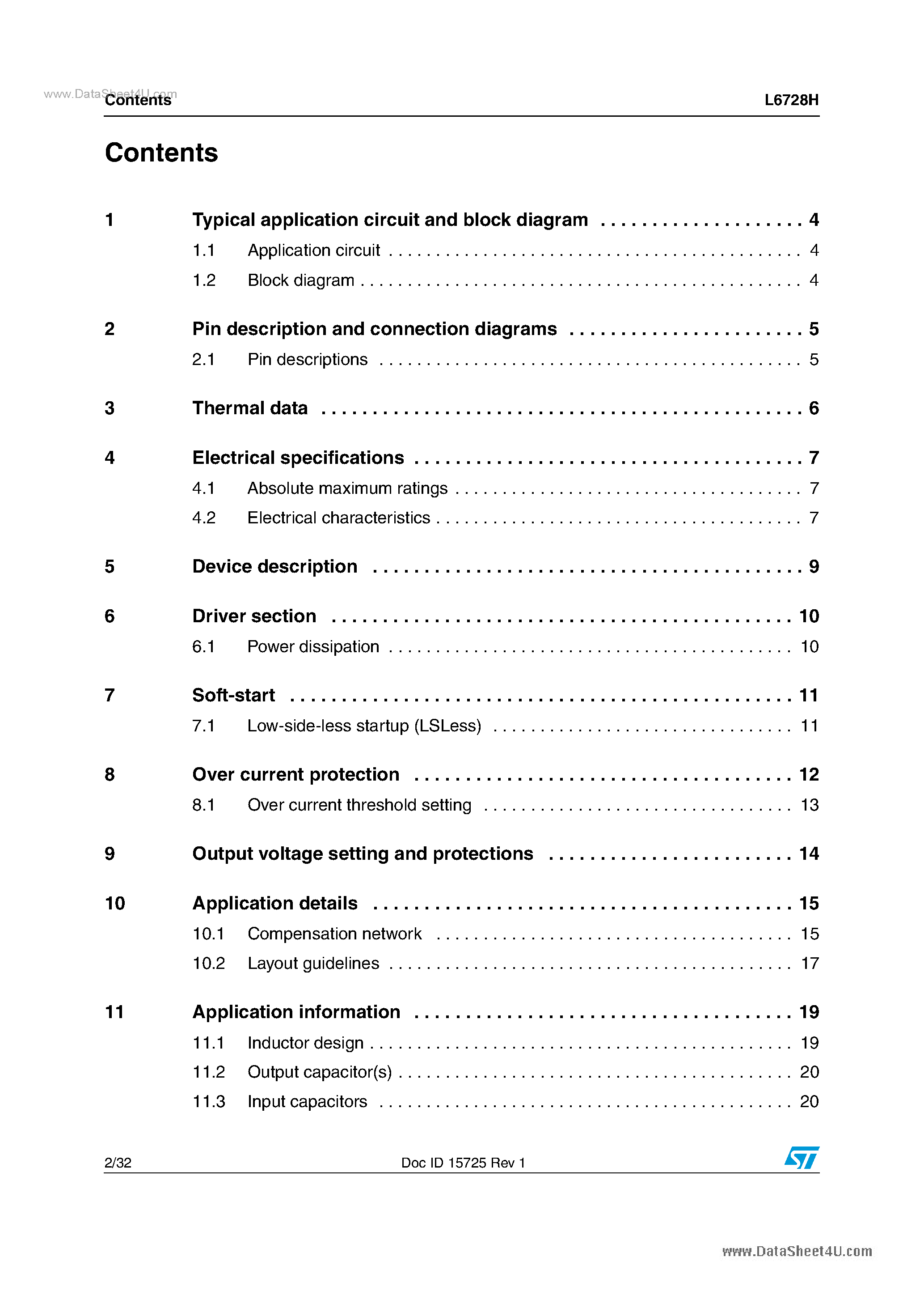 Datasheet L6728H - Single-phase Switching DC-DC Controllers & Smart Regulators page 2