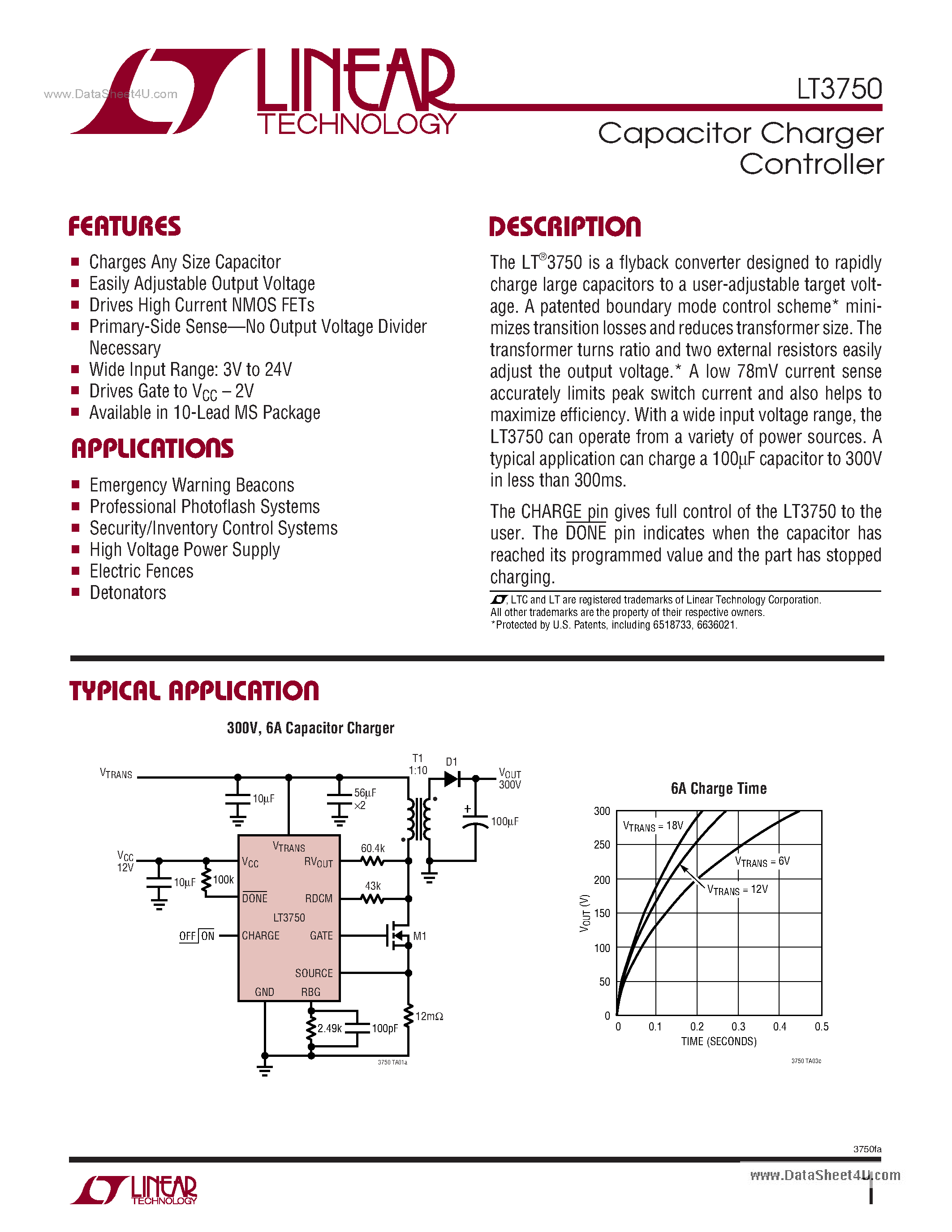 Datasheet LT3750 - Capacitor Charger Controller page 1