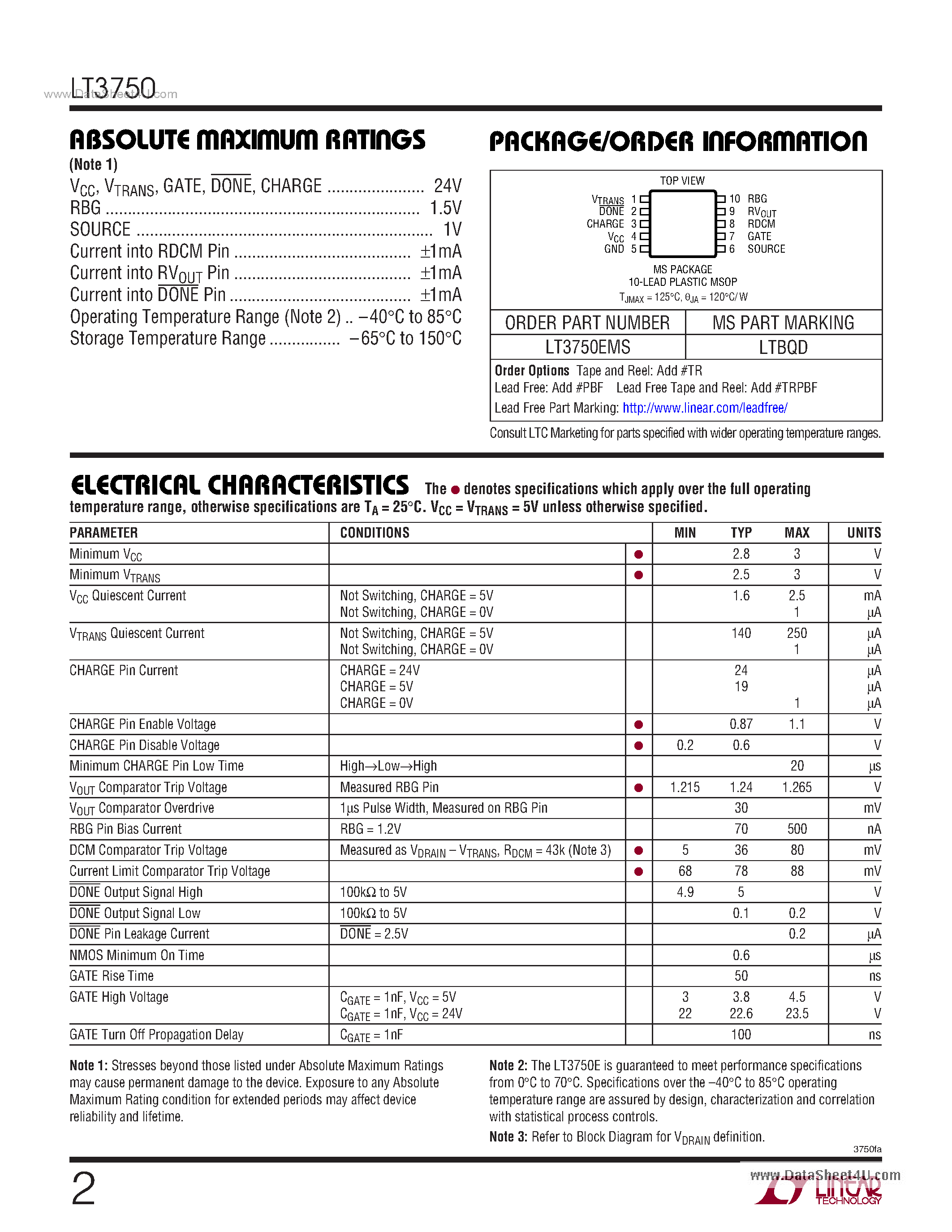 Datasheet LT3750 - Capacitor Charger Controller page 2