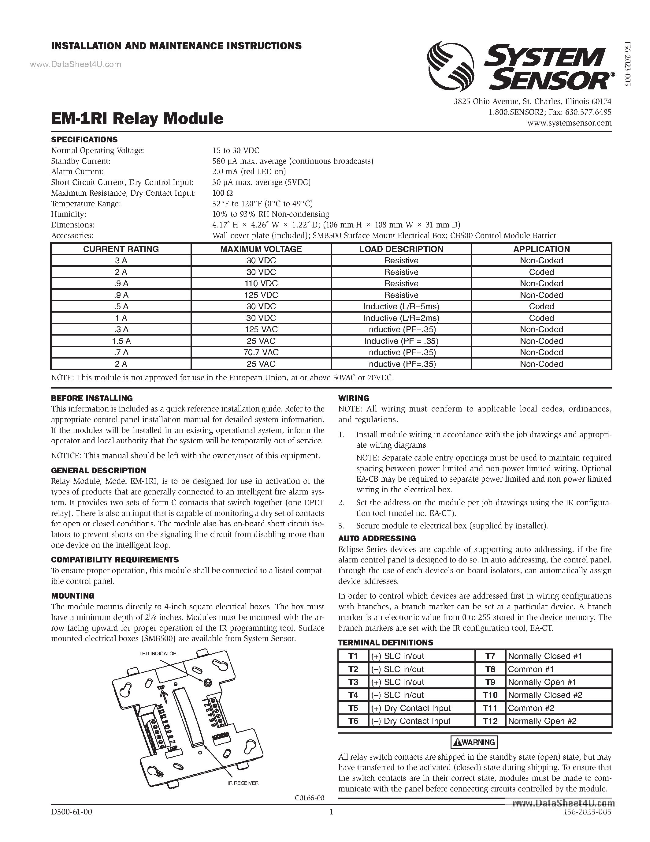 Даташит EM-1RI - Relay Module страница 1