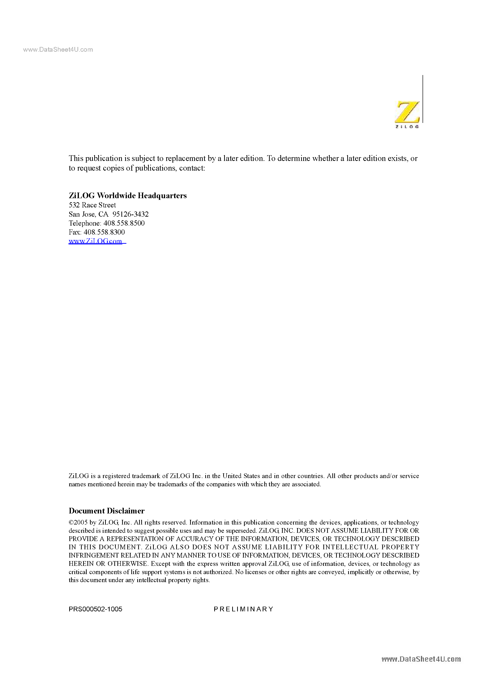 Datasheet Z8FMC16MCU - Z8 Encore!-R Motor Control Series page 2