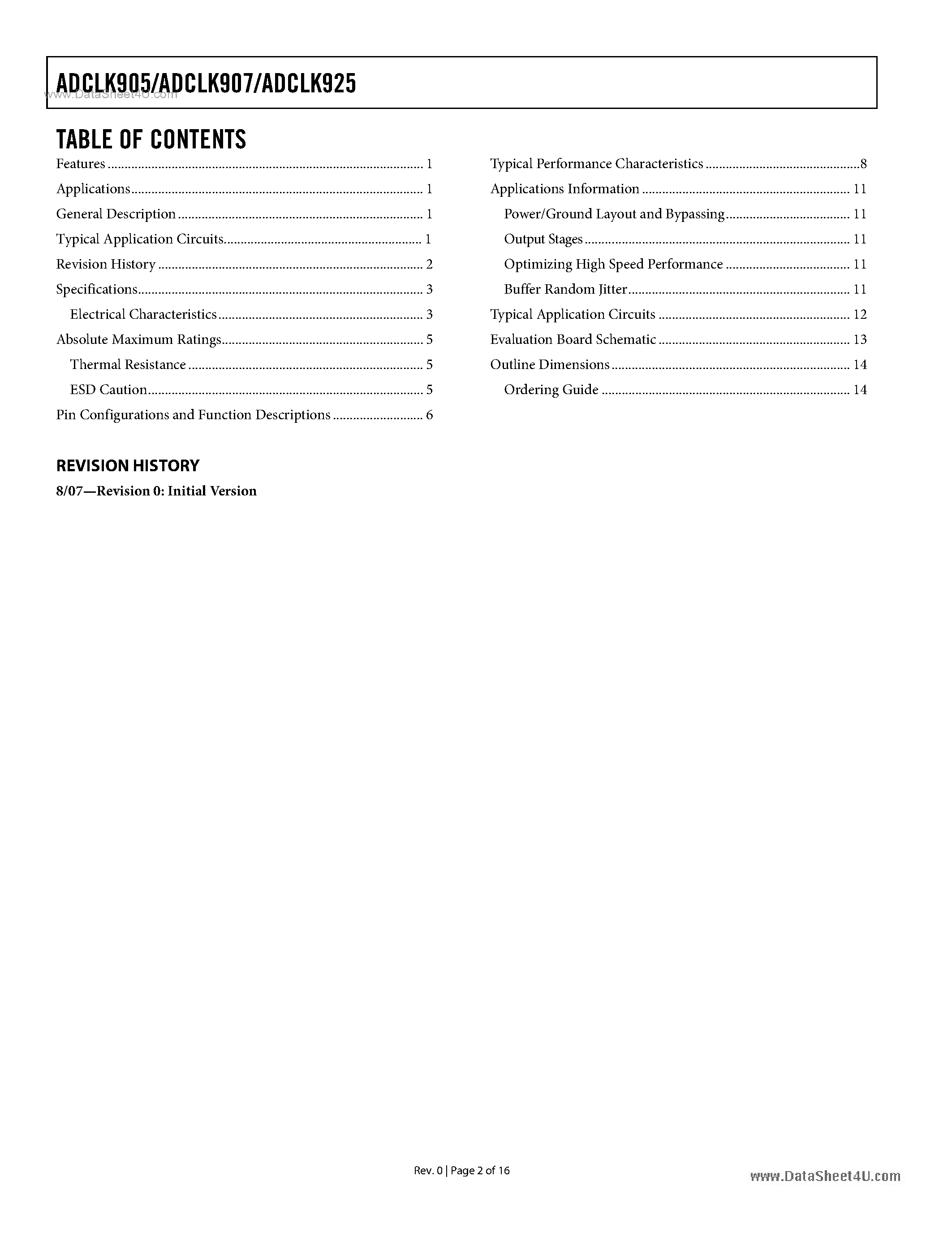 Datasheet ADCLK905 - (ADCLK905 - ADCLK925) Ultrafast ECL Clock / Data Buffers page 2