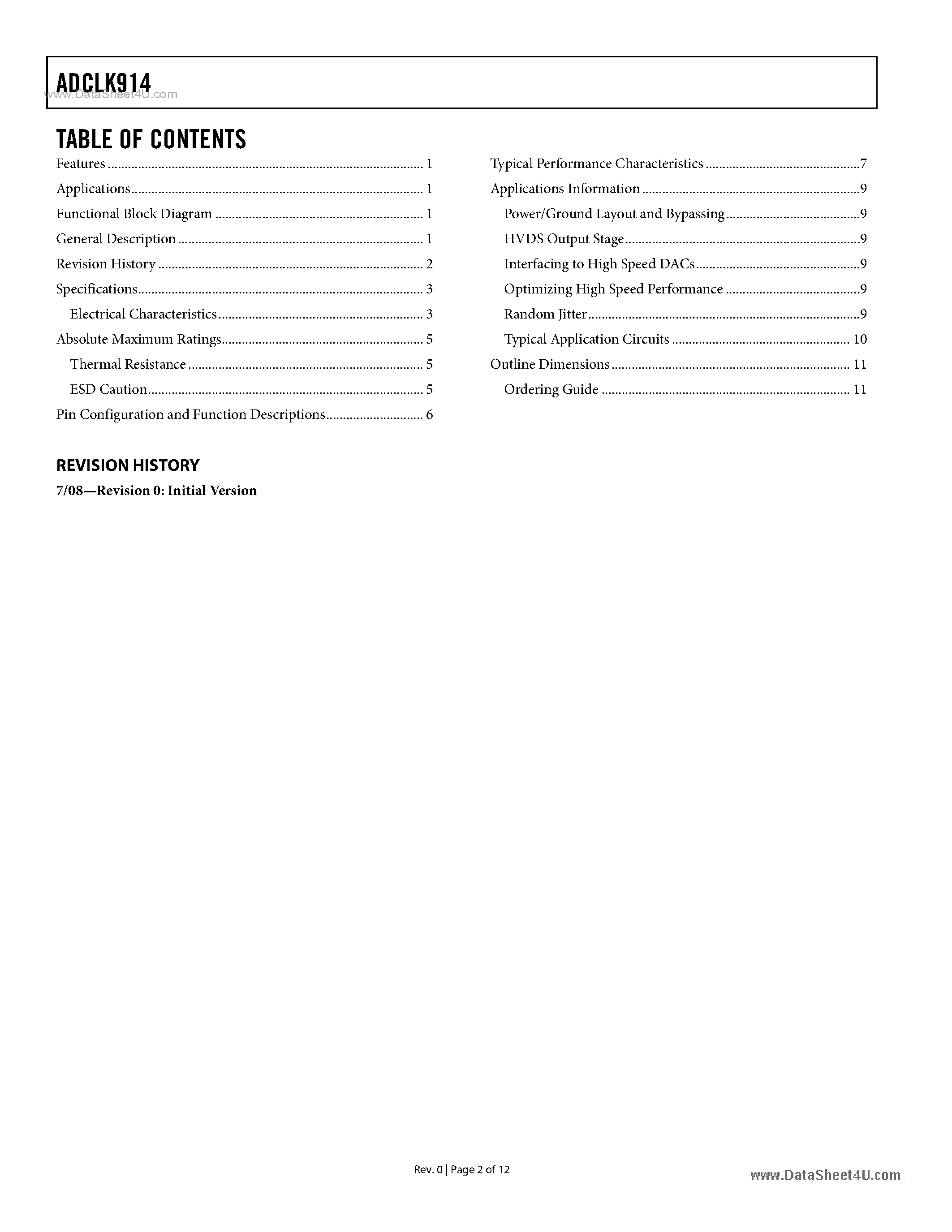 Datasheet ADCLK914 - Open-Collector HVDS Clock/Data Buffer page 2