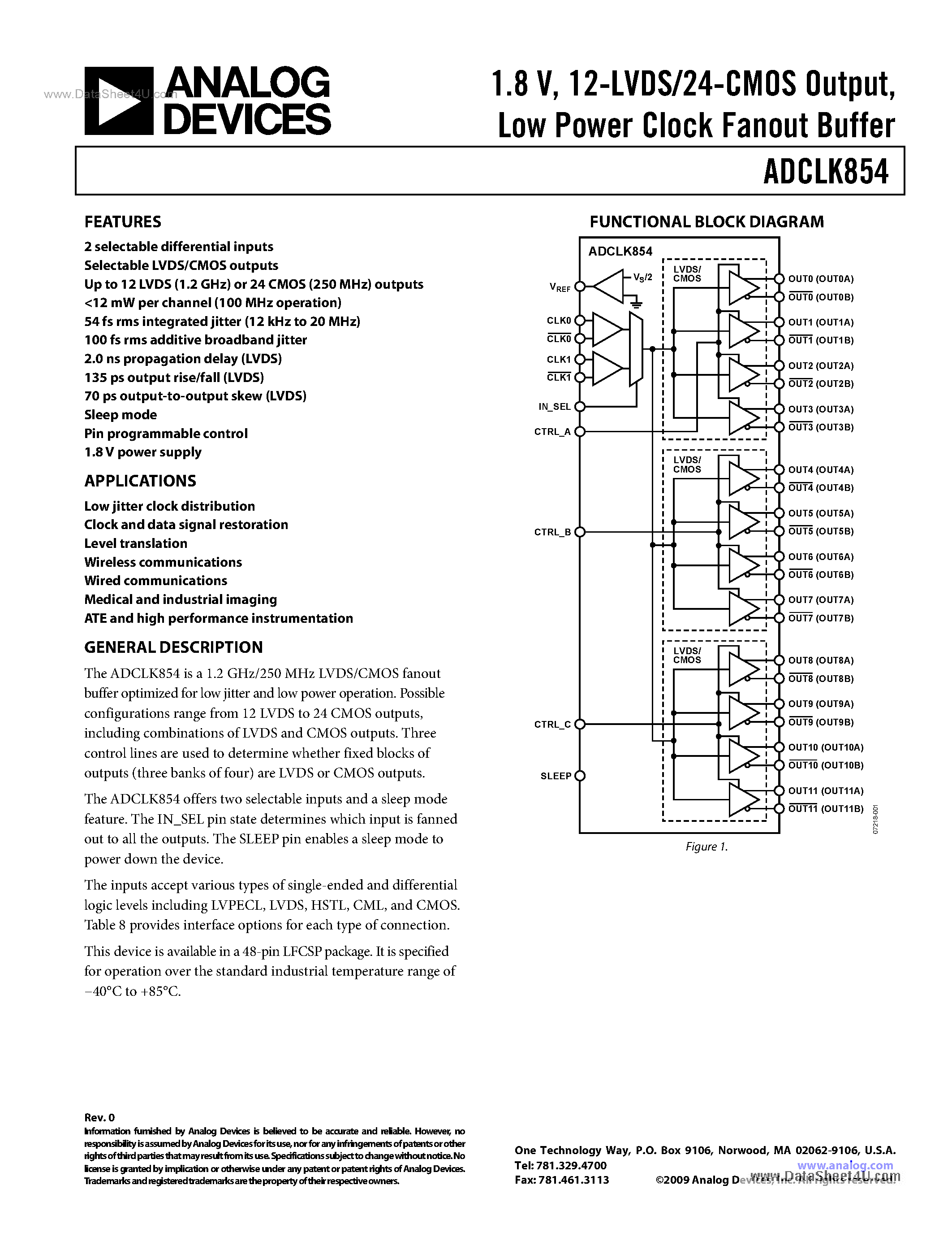 Datasheet ADCLK854 - Low Power Clock Fanout Buffer page 1