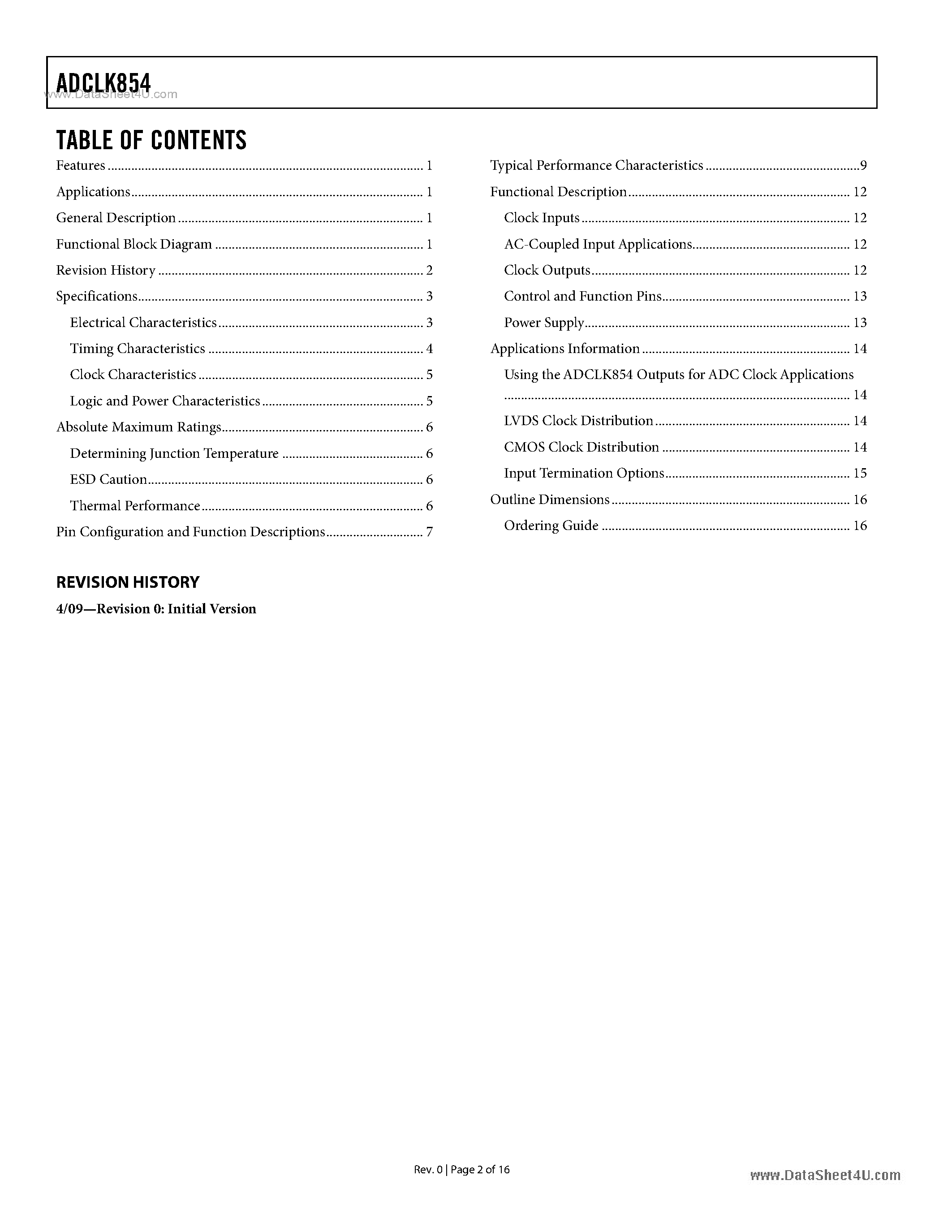 Datasheet ADCLK854 - Low Power Clock Fanout Buffer page 2