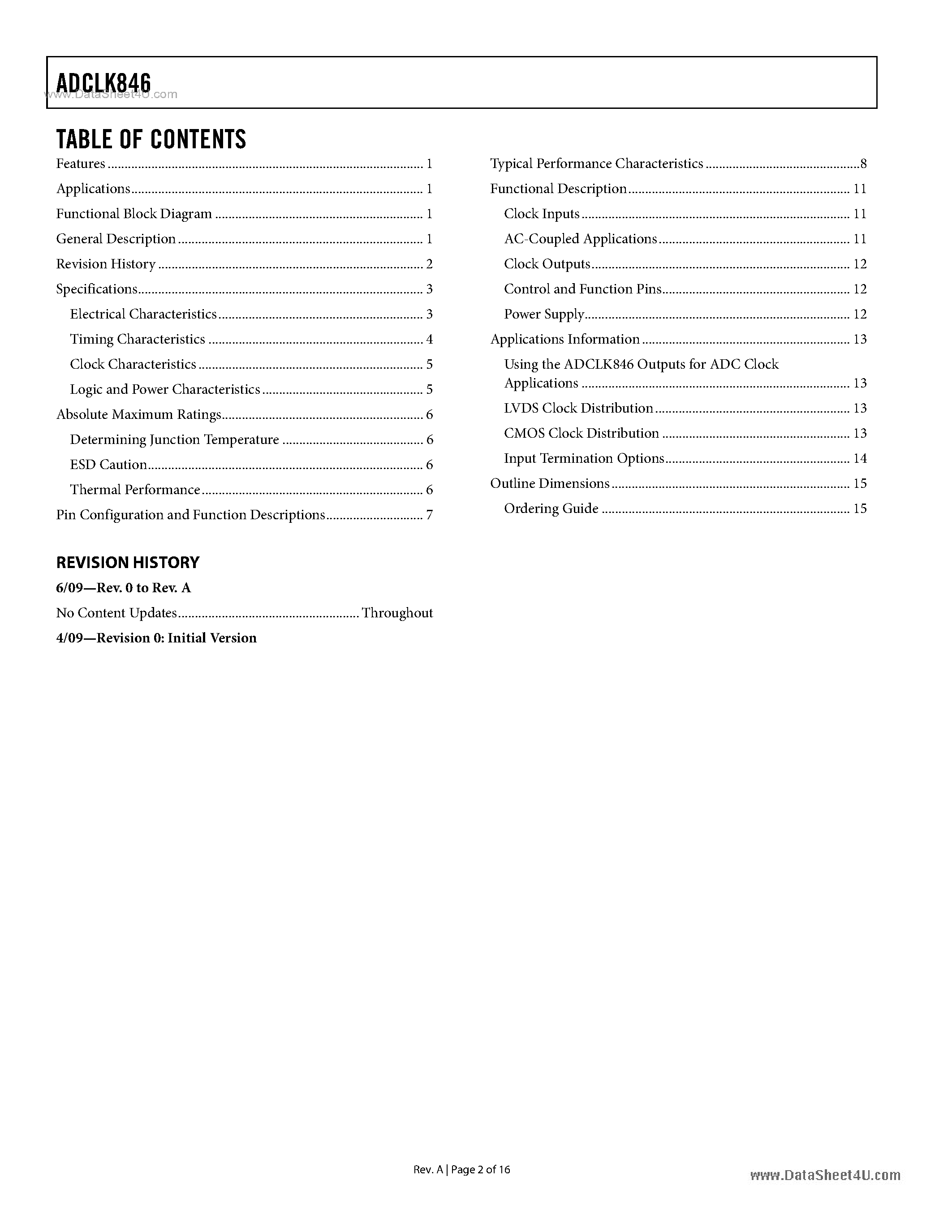 Datasheet ADCLK846 - 6 LVDS/12 CMOS Outputs Low Power Clock Fanout Buffer page 2