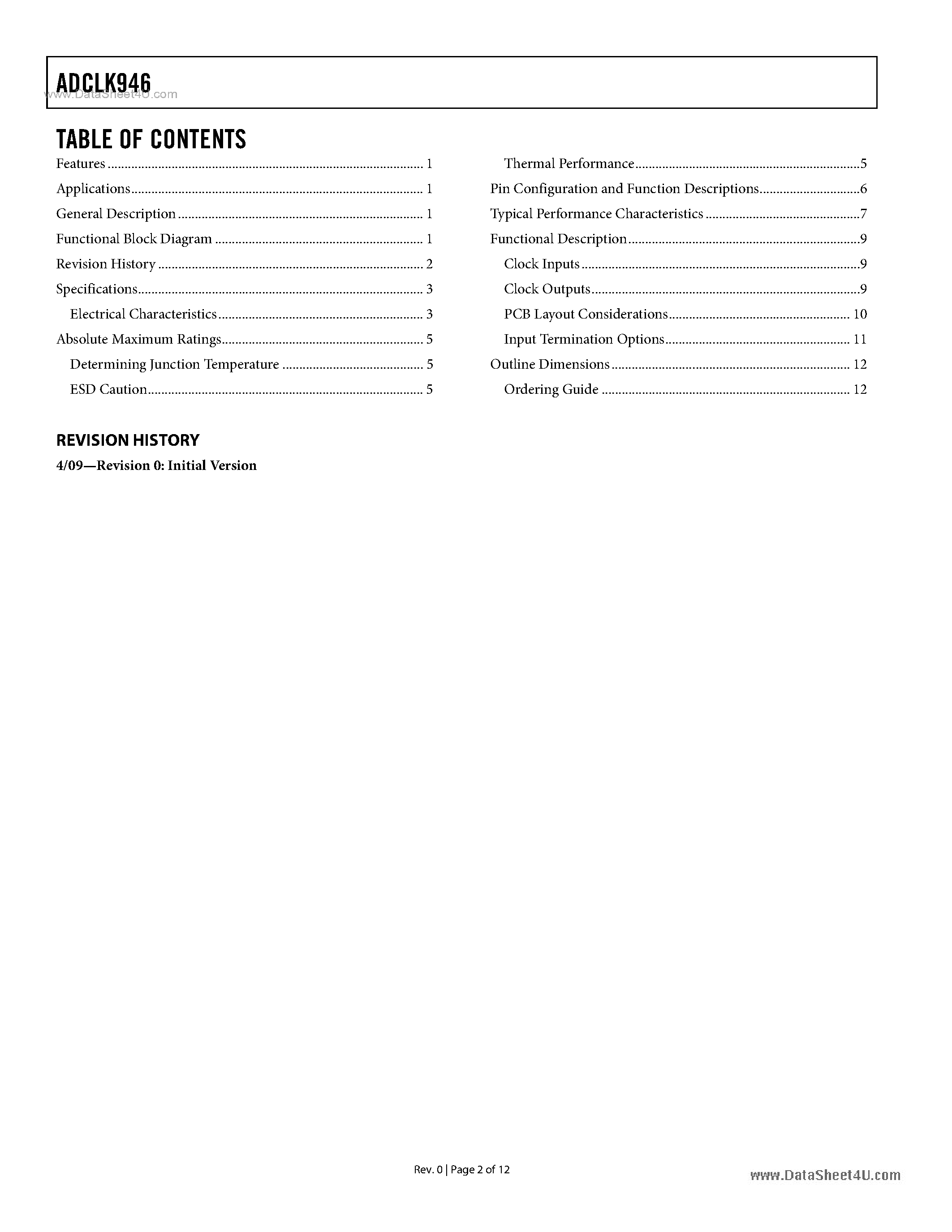 Datasheet ADCLK946 - SiGe Clock Fanout Buffer page 2