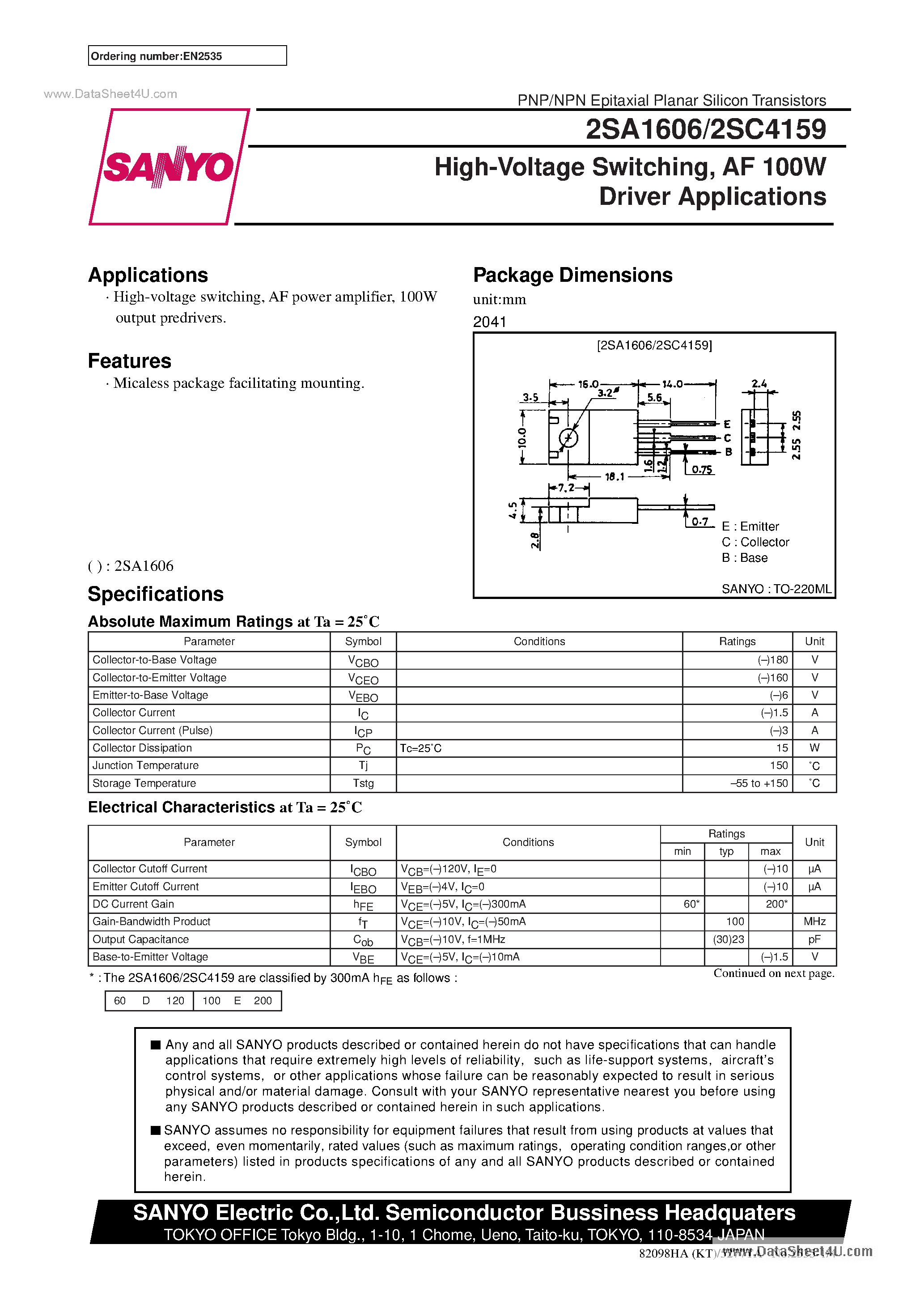 Datasheet C4159 page 1 Datasheet C4159 - Search -----> 2SC4159 page 1