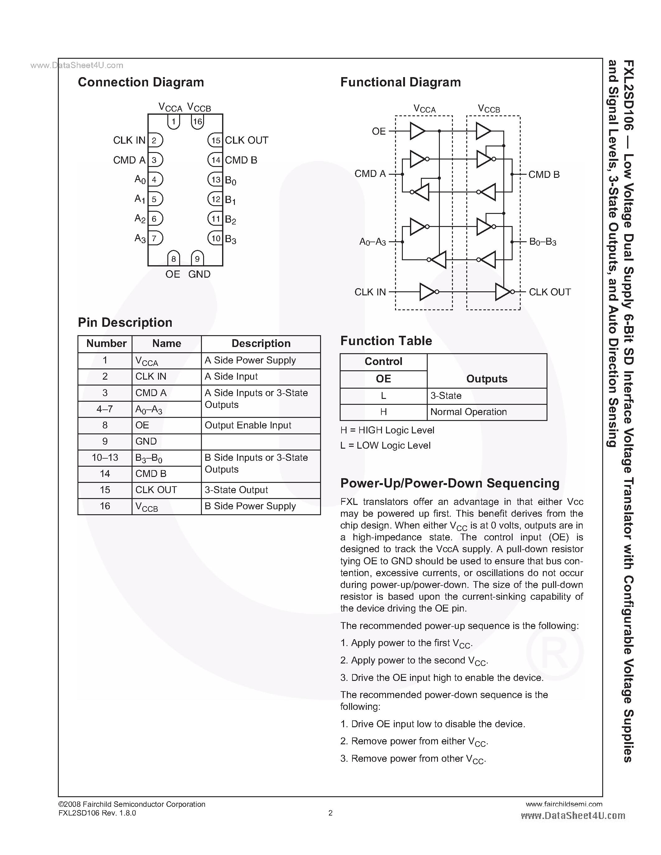 Datasheet FXL2SD106 - Low Voltage Dual Supply 6-Bit SD Interface Voltage Translator page 2