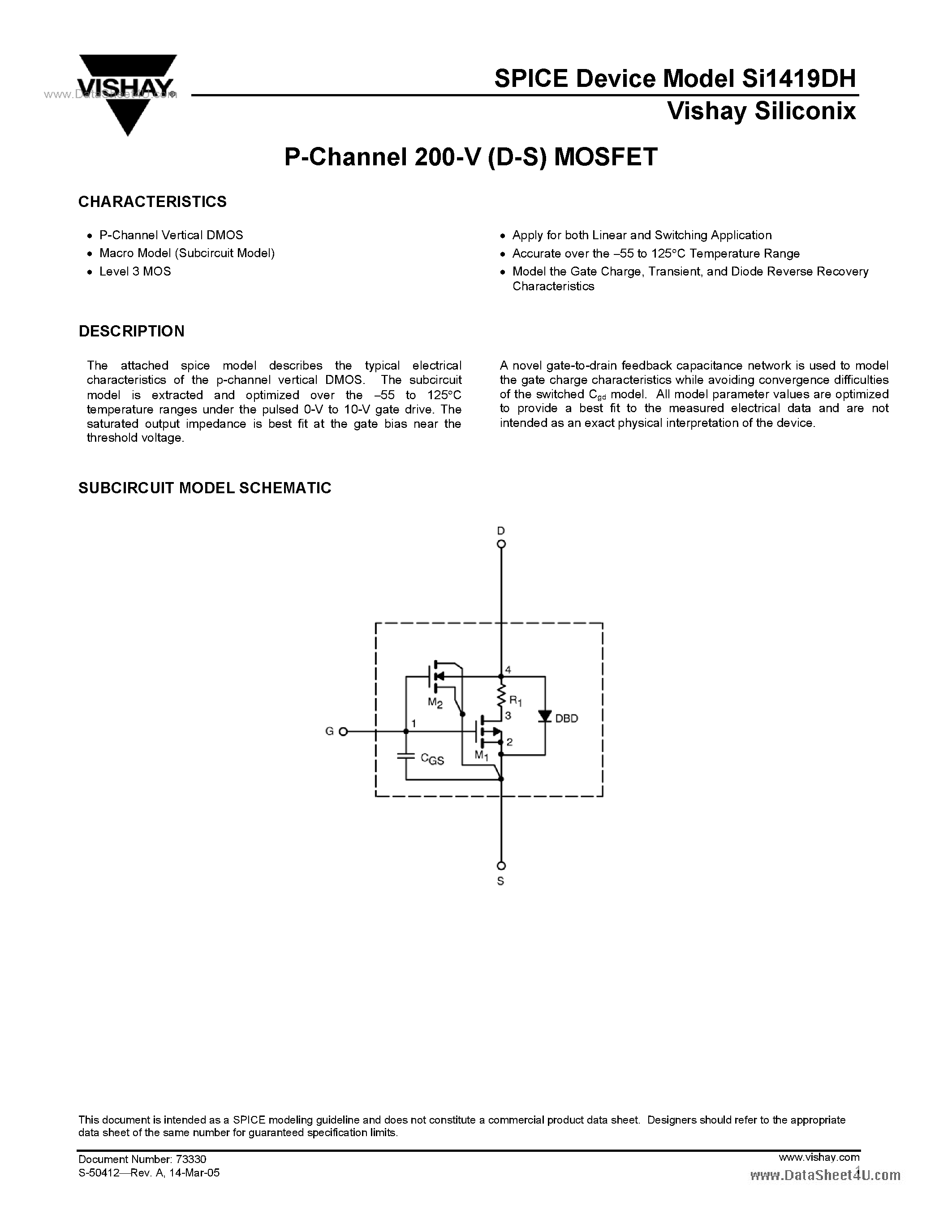 Даташит SI1419DH - P-Channel 200-V (D-S) MOSFET страница 1