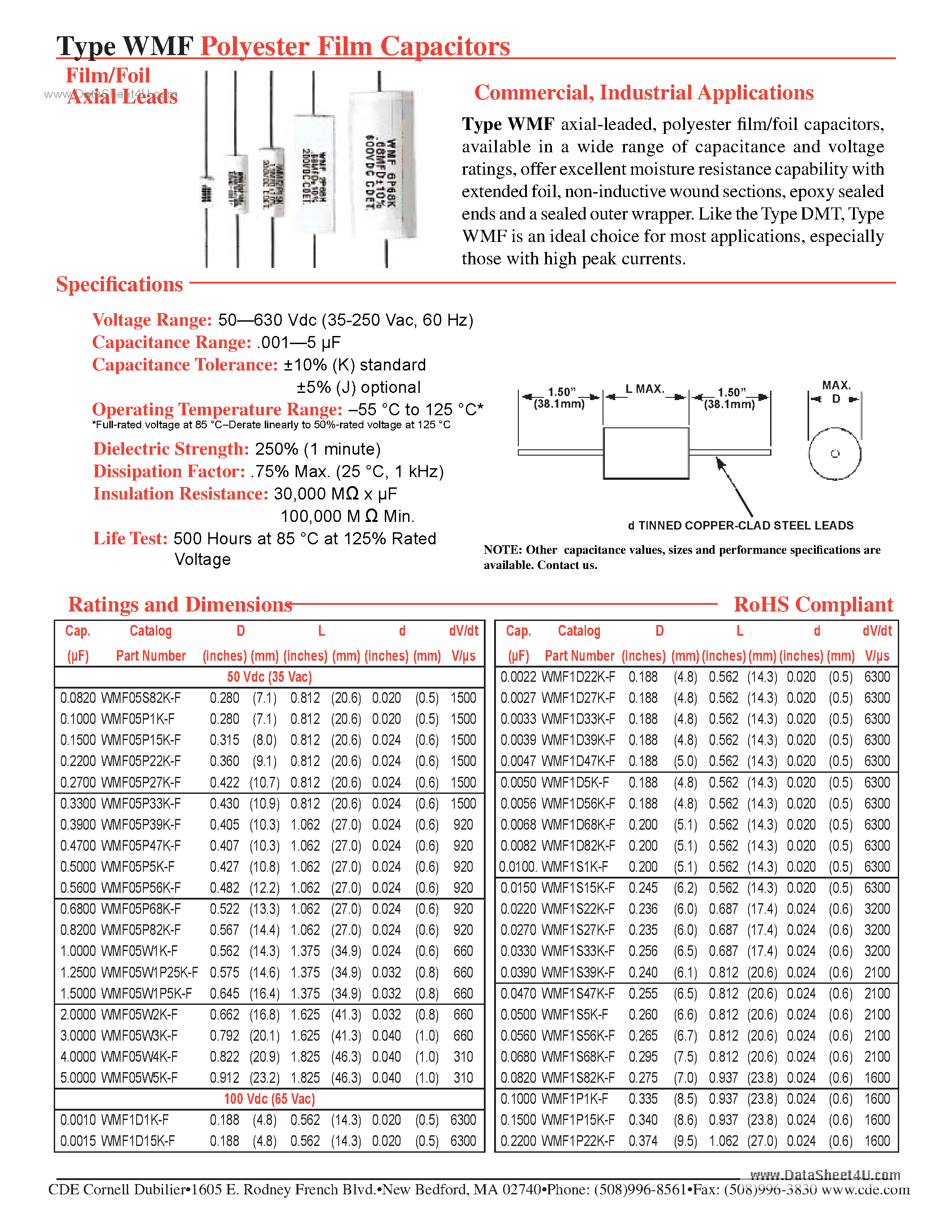 Даташит на микросхему WMF страница 1 Даташит WMF - Polyester Film Capacitors страница 1