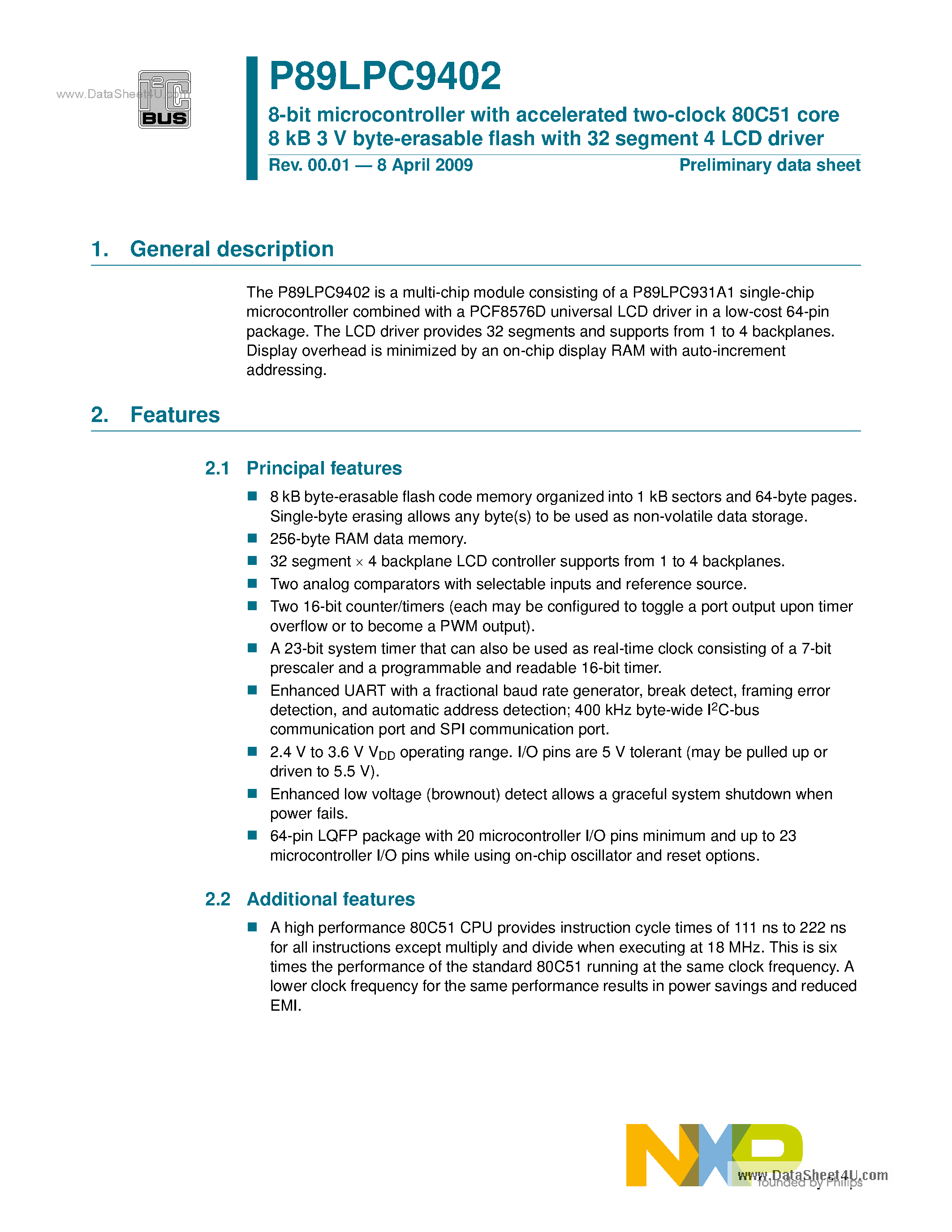 Datasheet P89LPC9402 page 1 Datasheet P89LPC9402 - 8-bit Microcontroller page 1