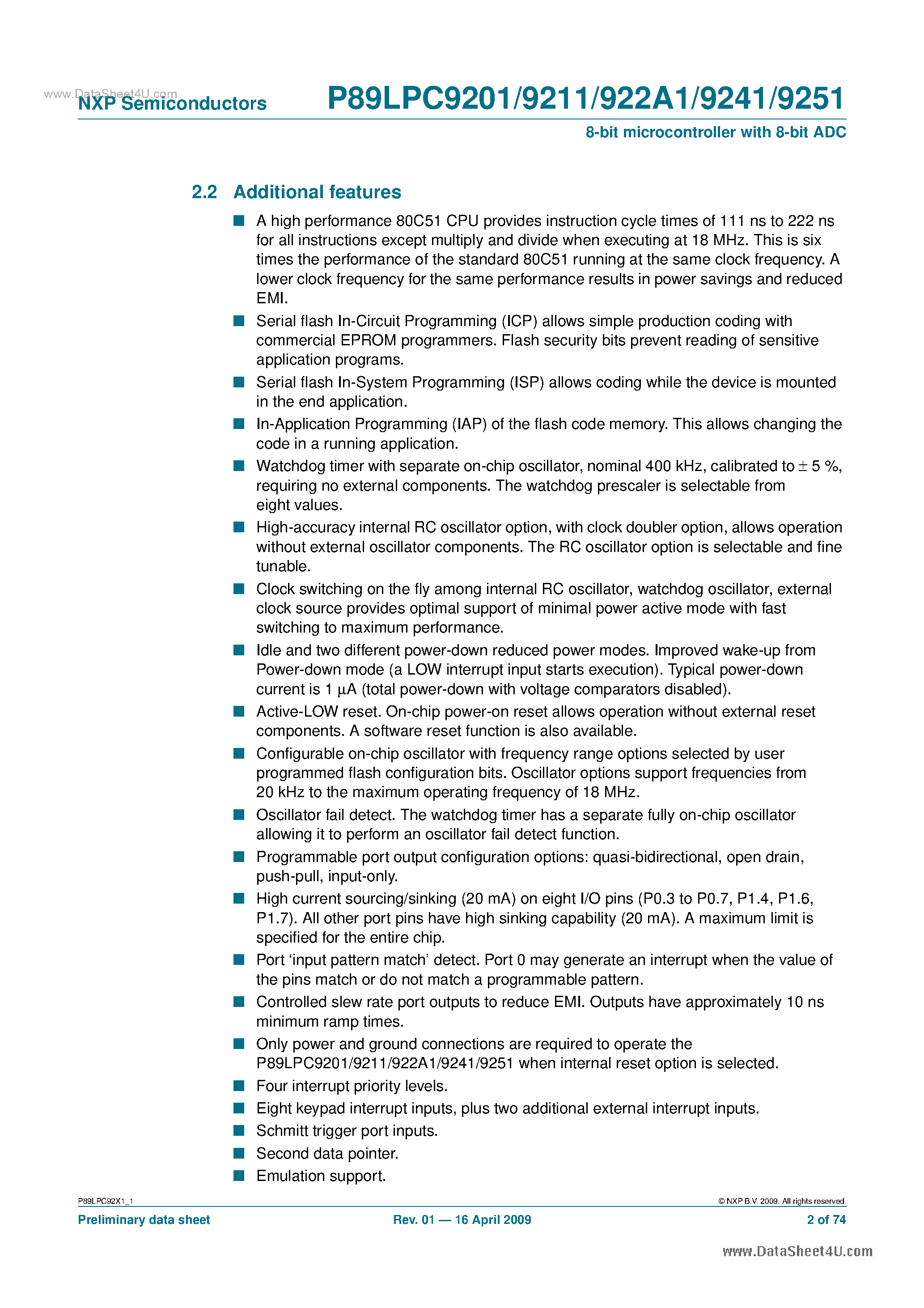Datasheet P89LPC9201 page 2 Datasheet P89LPC9201 - (P89LPC92xx) 8-bit Microcontroller page 2