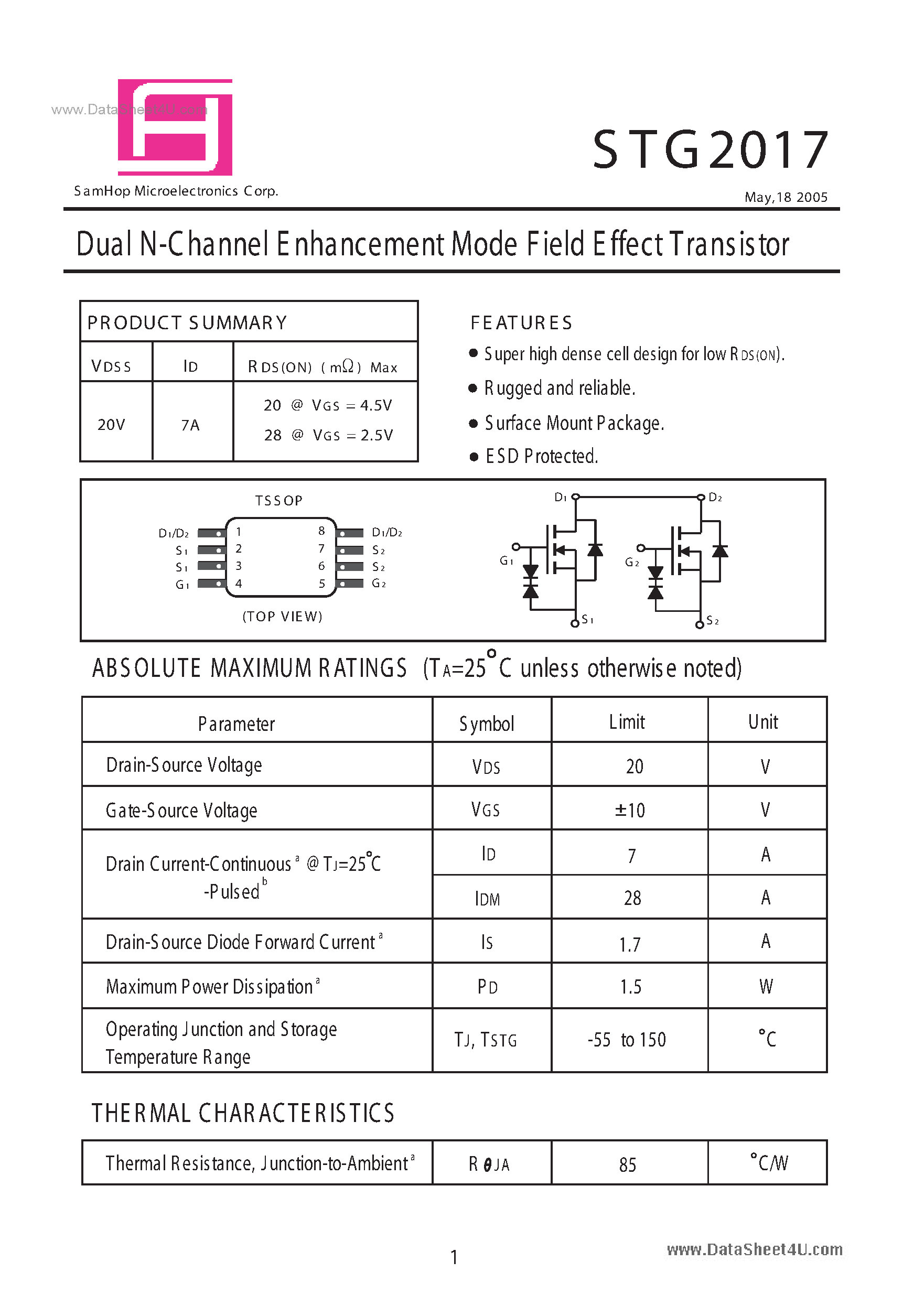Datasheet STG2017 - Dual N-Channel E nhancement Mode Field Effect Transistor page 1