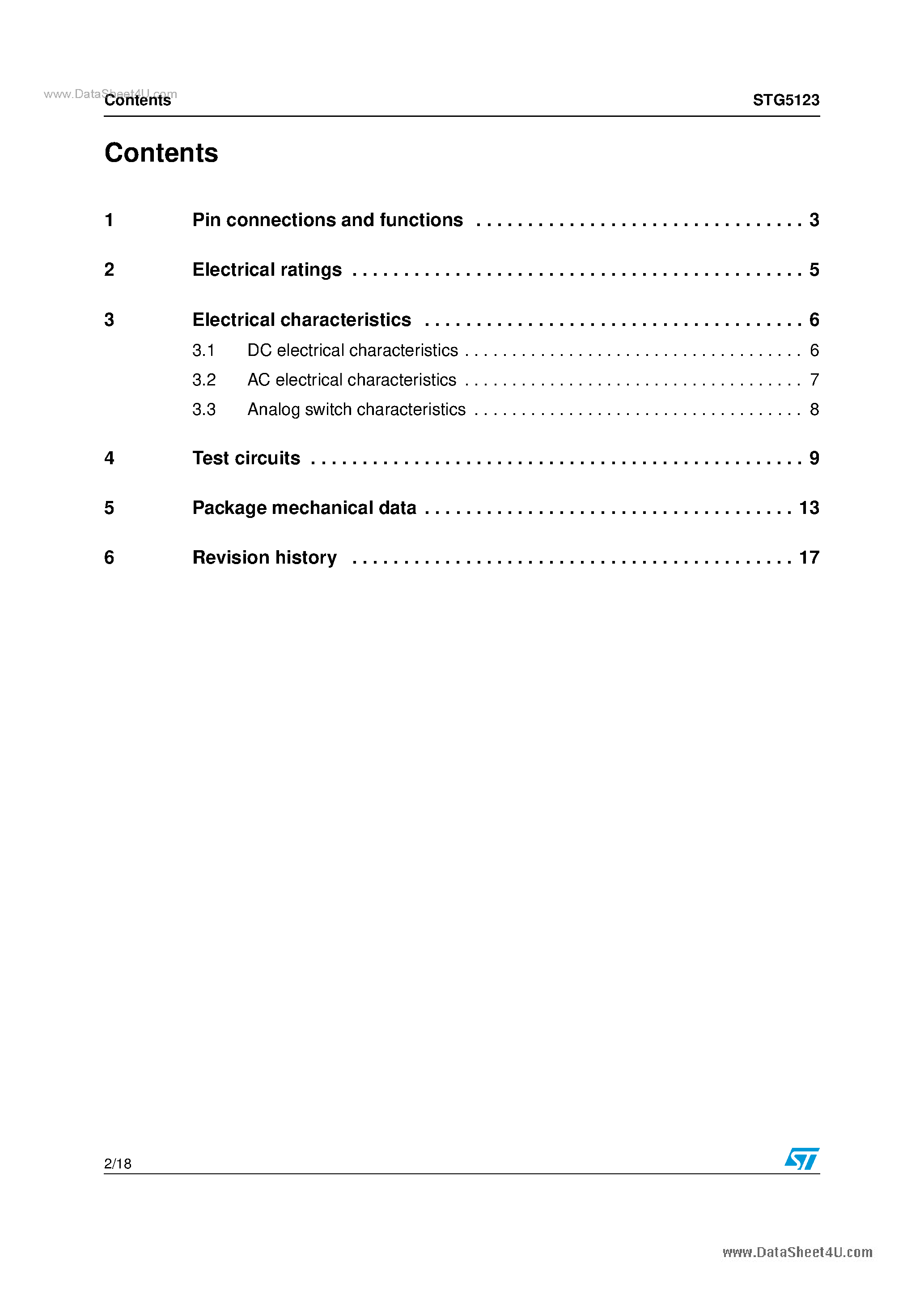 Datasheet STG5123 - Low voltage 1 Ohm single SPDT switch page 2