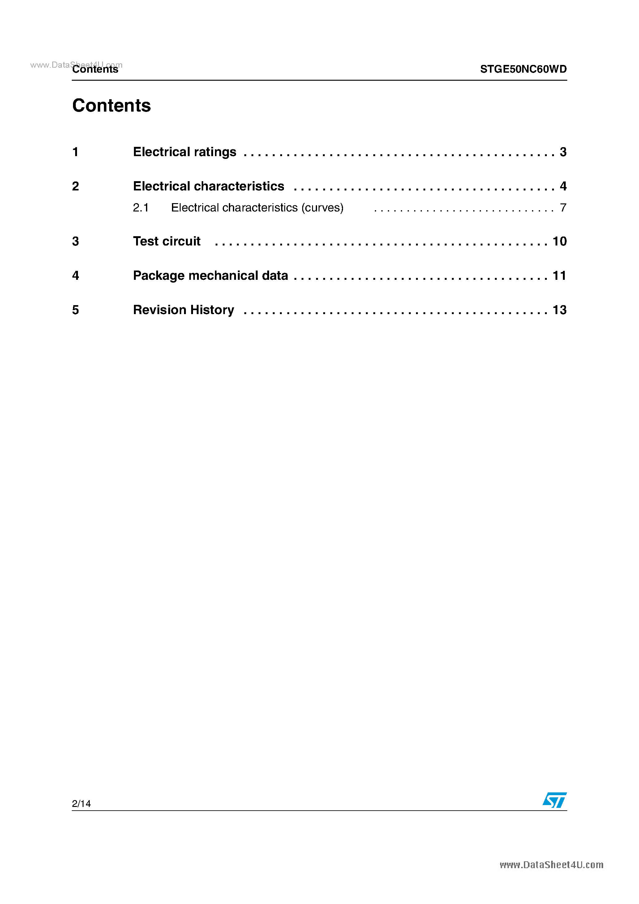 Datasheet STGE50NC60WD page 2 Datasheet STGE50NC60WD - N-channel 50A - 600V - ISOTOP Ultra fast switching PowerMESHTM IGBT page 2