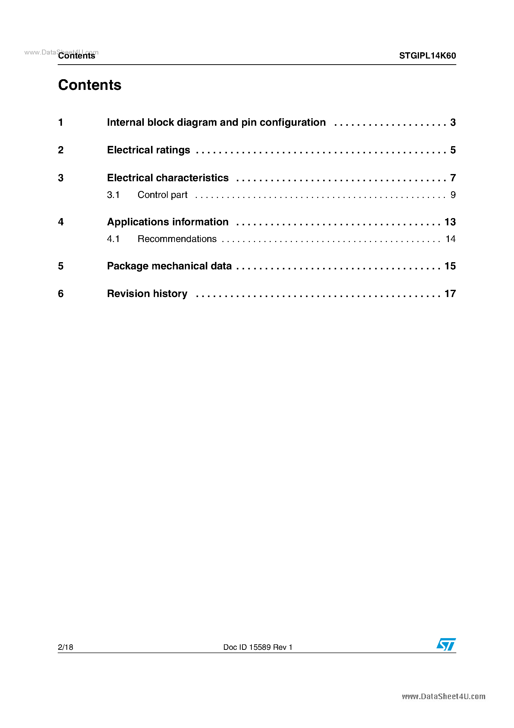 Datasheet STGIPL14K60 page 2 Datasheet STGIPL14K60 - Switch Power Modules page 2