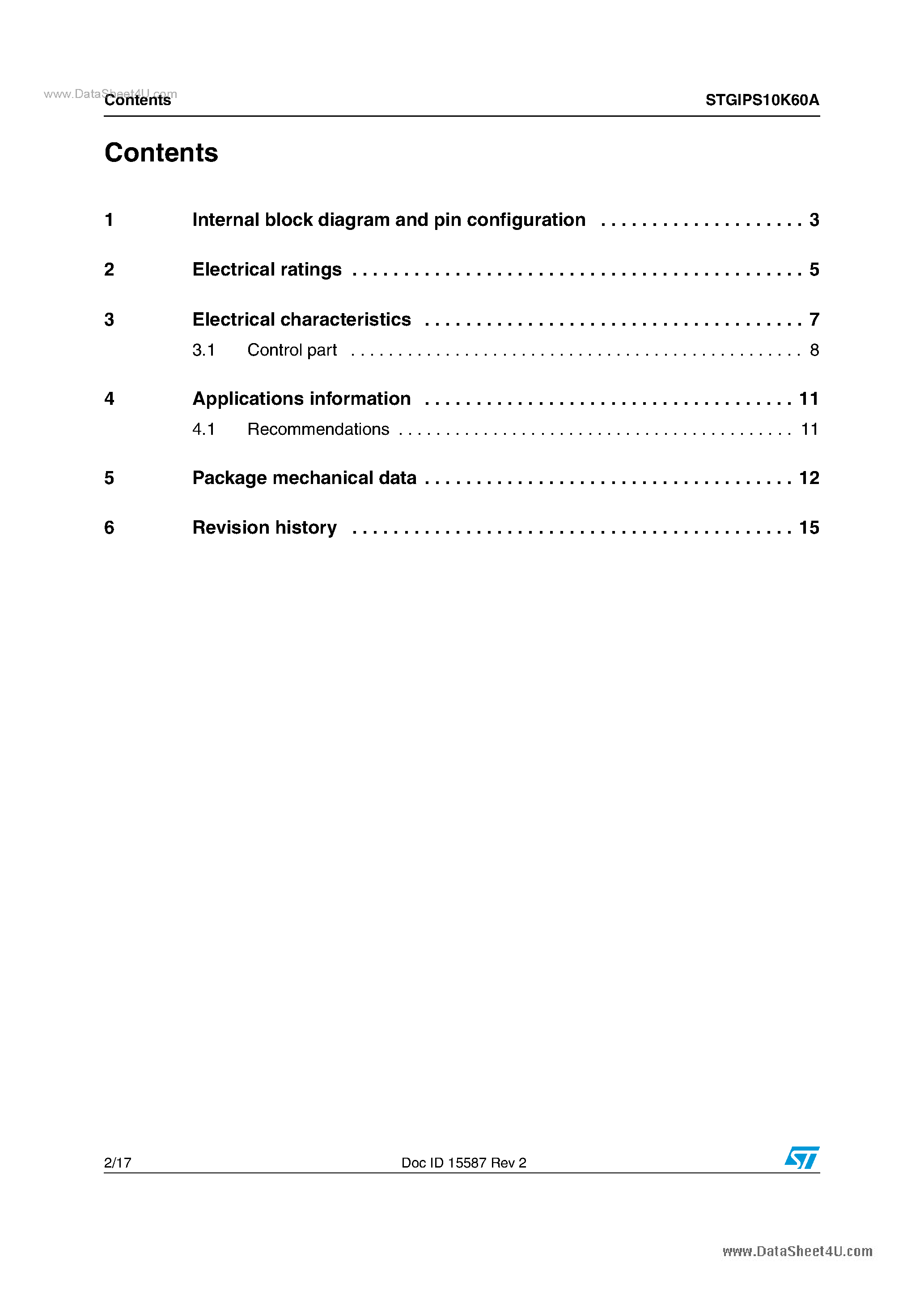 Datasheet STGIPS10K60A page 2 Datasheet STGIPS10K60A - Switch Power Modules page 2