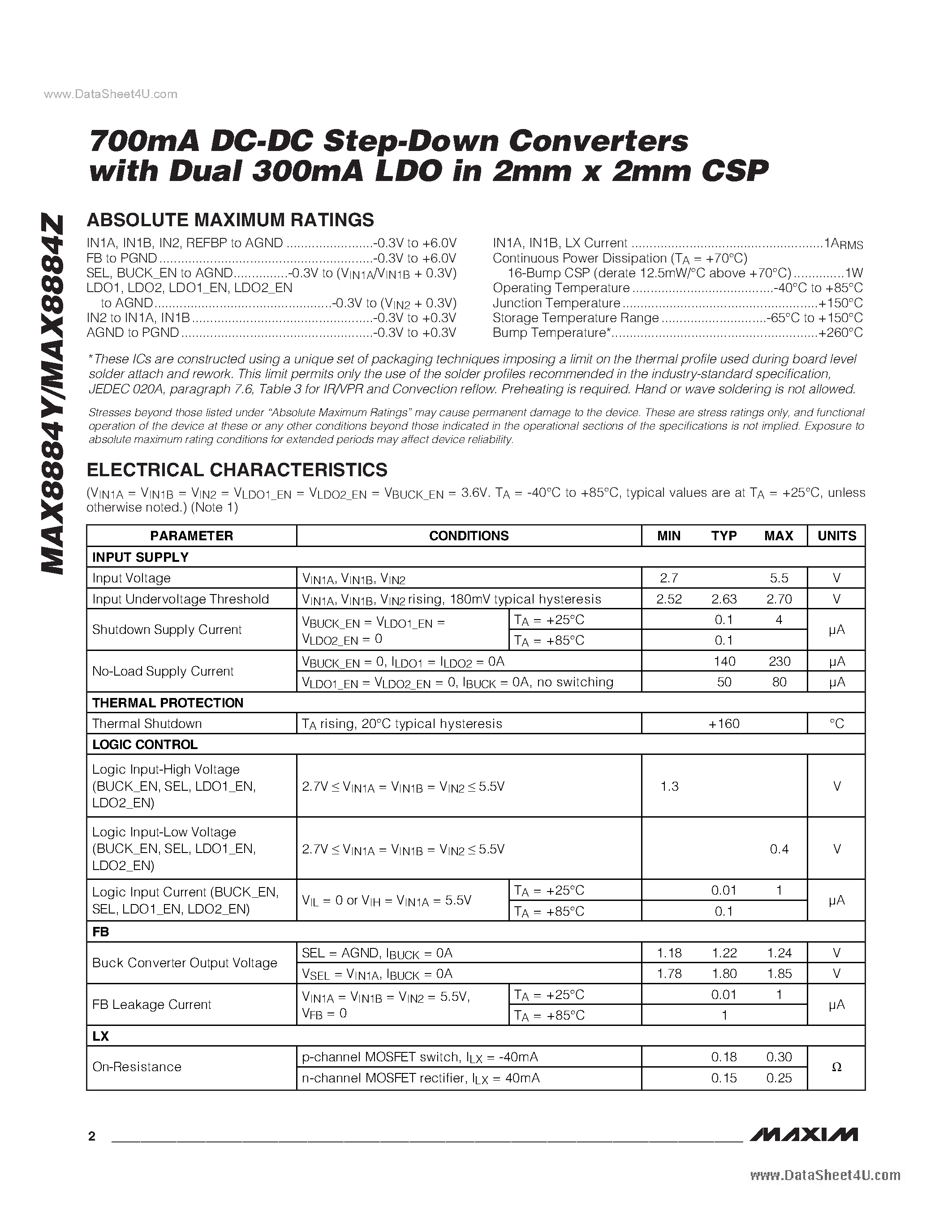 Datasheet MAX8884Y - 700mA DC-DC Step-Down Converters page 2