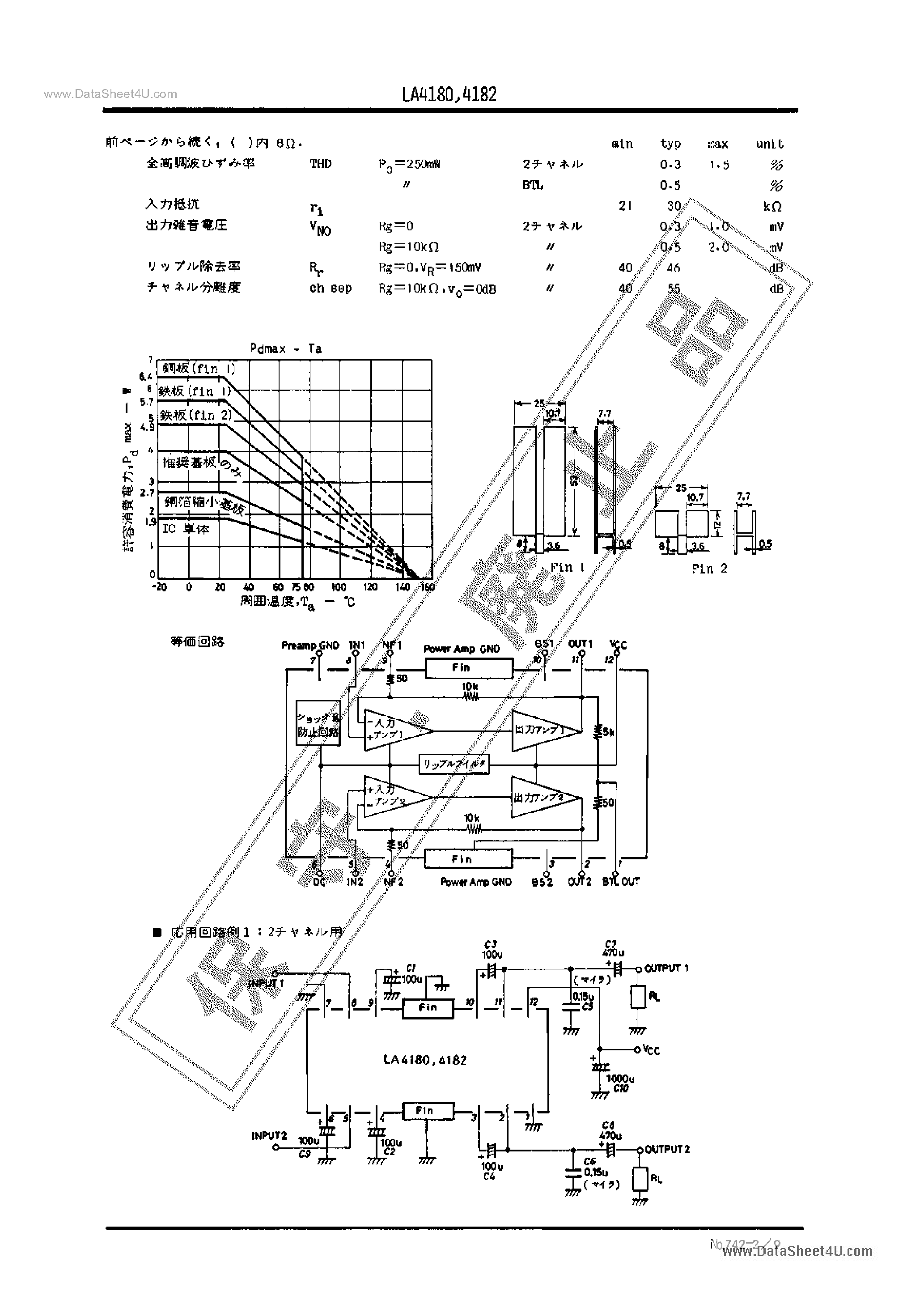 Datasheet LA4180 - (LA4180 / LA4182) 1 ~ 2.3W 2-Channel AF page 2