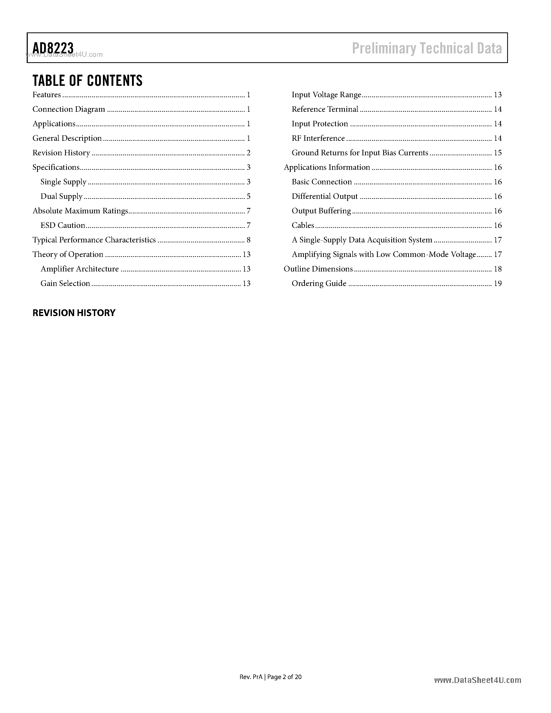 Datasheet AD8223 - Low Cost Instrumentation Amplifier page 2