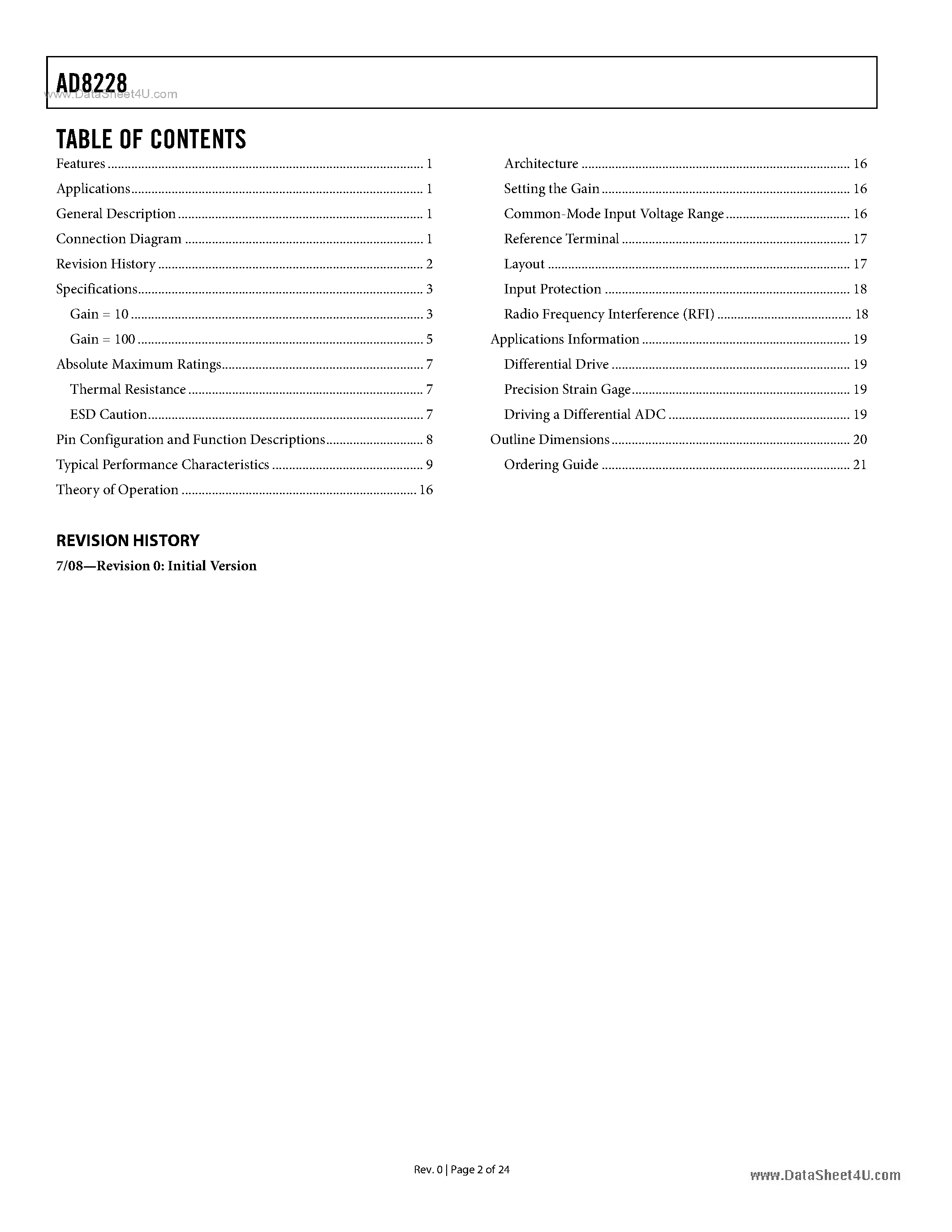 Datasheet AD8228 - Low Gain Drift Precision Instrumentation Amplifier page 2