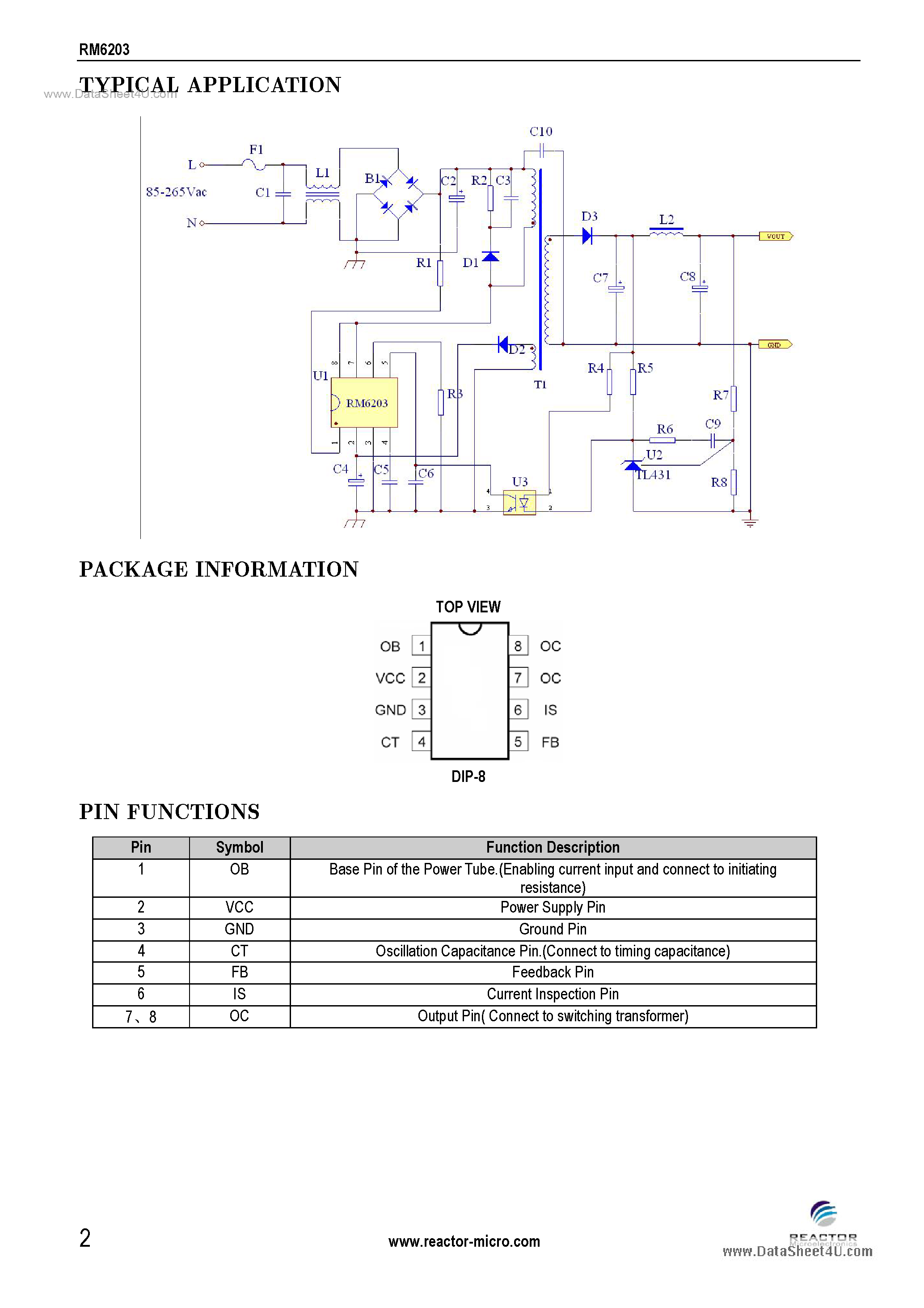 Datasheet RM6203 - High Performance Current Mode PWM Switching Power Supply Controller page 2