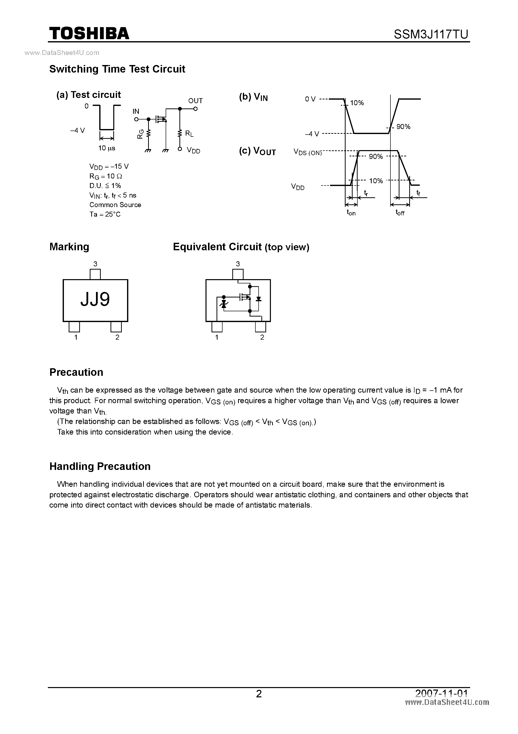 Datasheet SSM3J117TU page 2 Datasheet SSM3J117TU - Field-Effect Transistor Silicon P-Channel MOS Type page 2