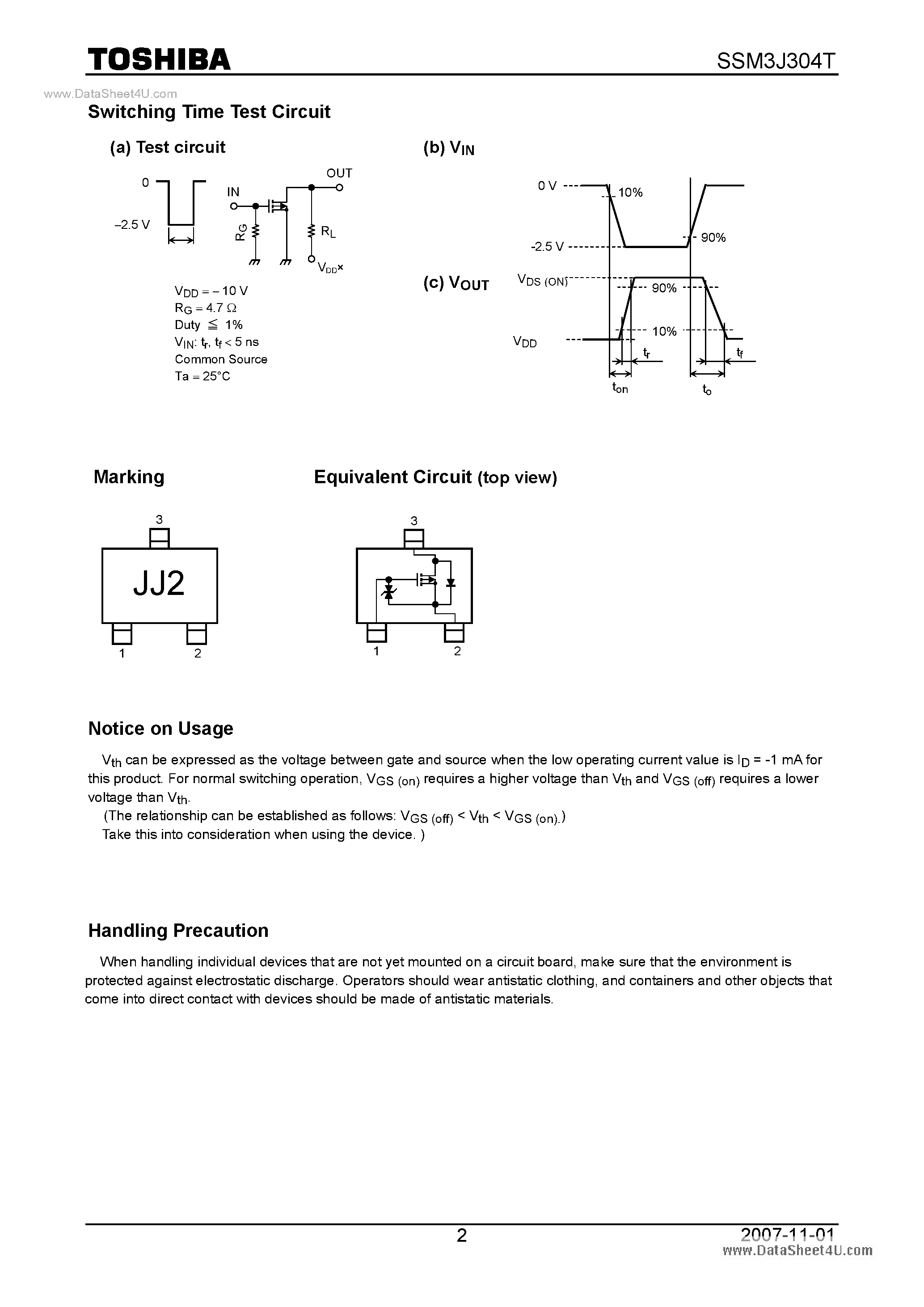 Datasheet SSM3J304T - Field-Effect Transistor Silicon P-Channel MOS Type page 2