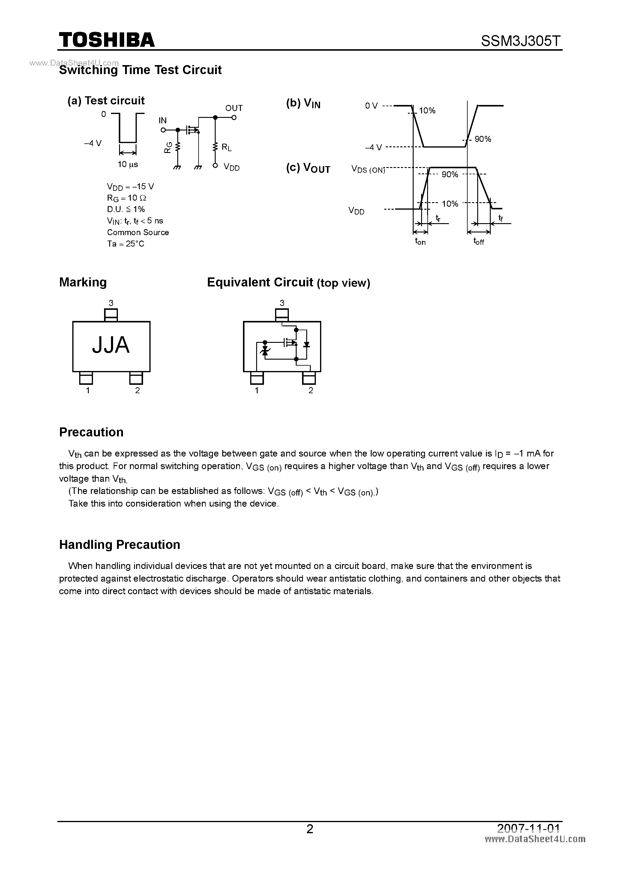 Datasheet SSM3J305T - Field-Effect Transistor Silicon P-Channel MOS Type page 2