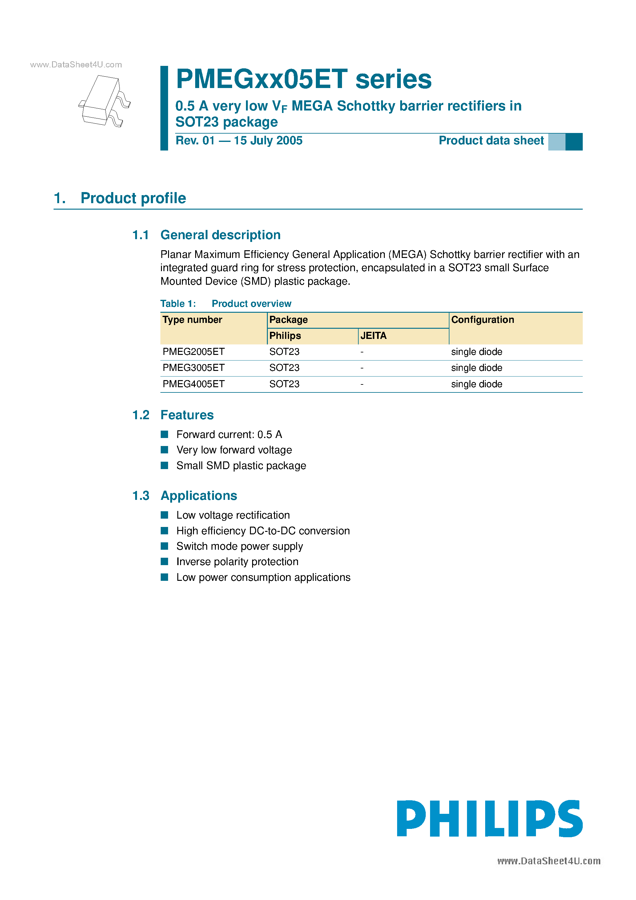 Datasheet PMEG2005ET - (PMEGxx05ET) Low VCEsat (BISS) transistors page 1