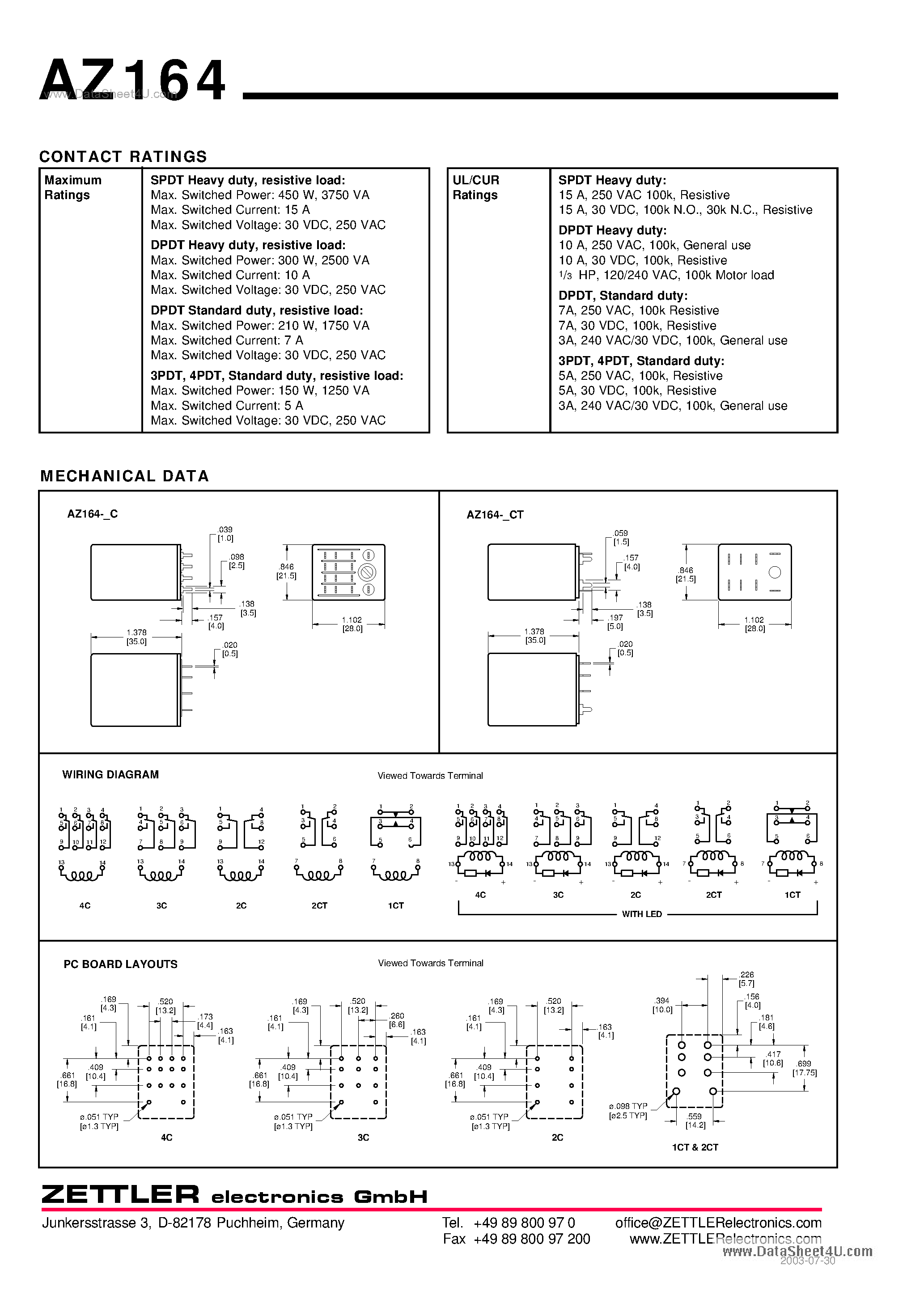 Даташит на микросхему AZ164 страница 2 Даташит AZ164 - MINIATURE POWER RELAY страница 2