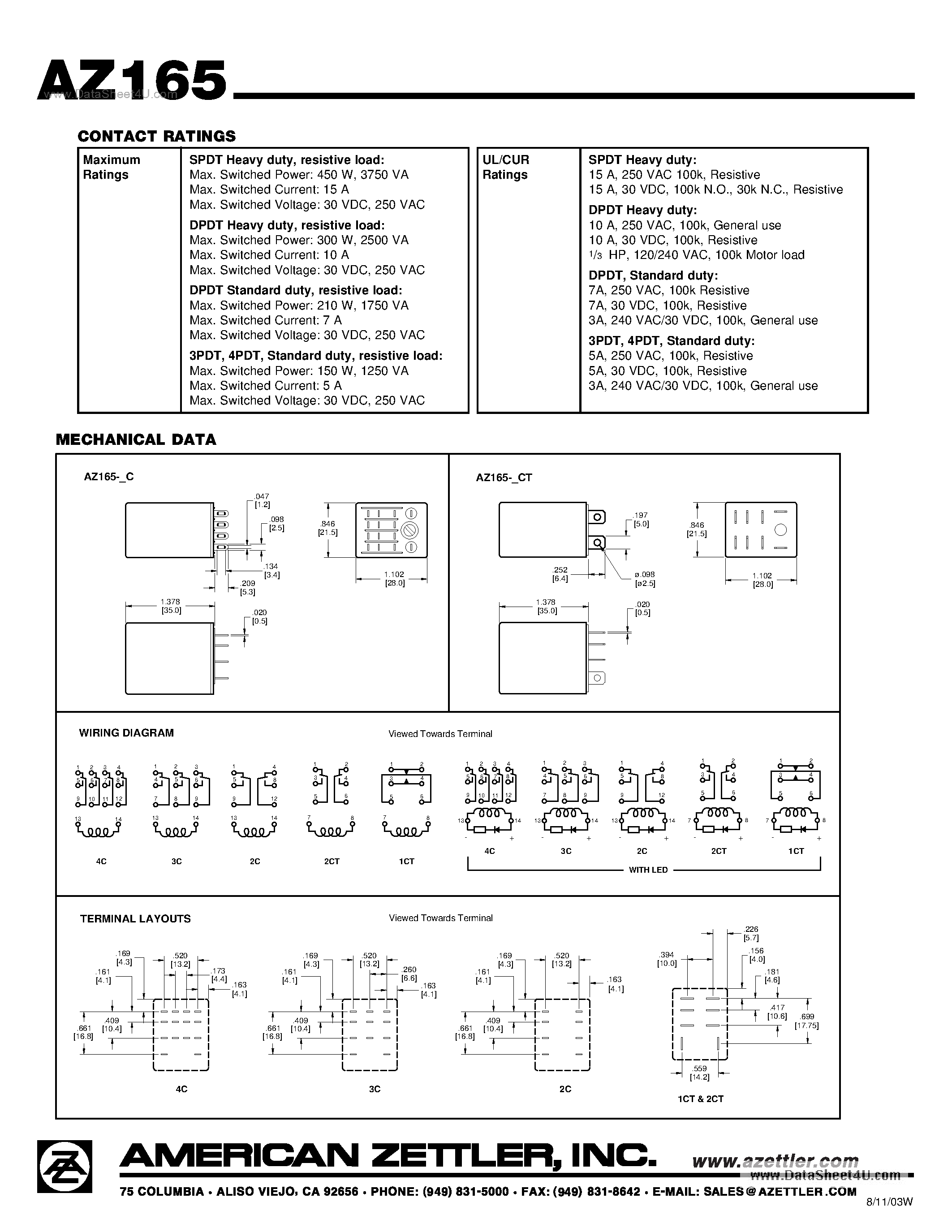Даташит на микросхему AZ165 страница 2 Даташит AZ165 - MINIATURE POWER RELAY страница 2
