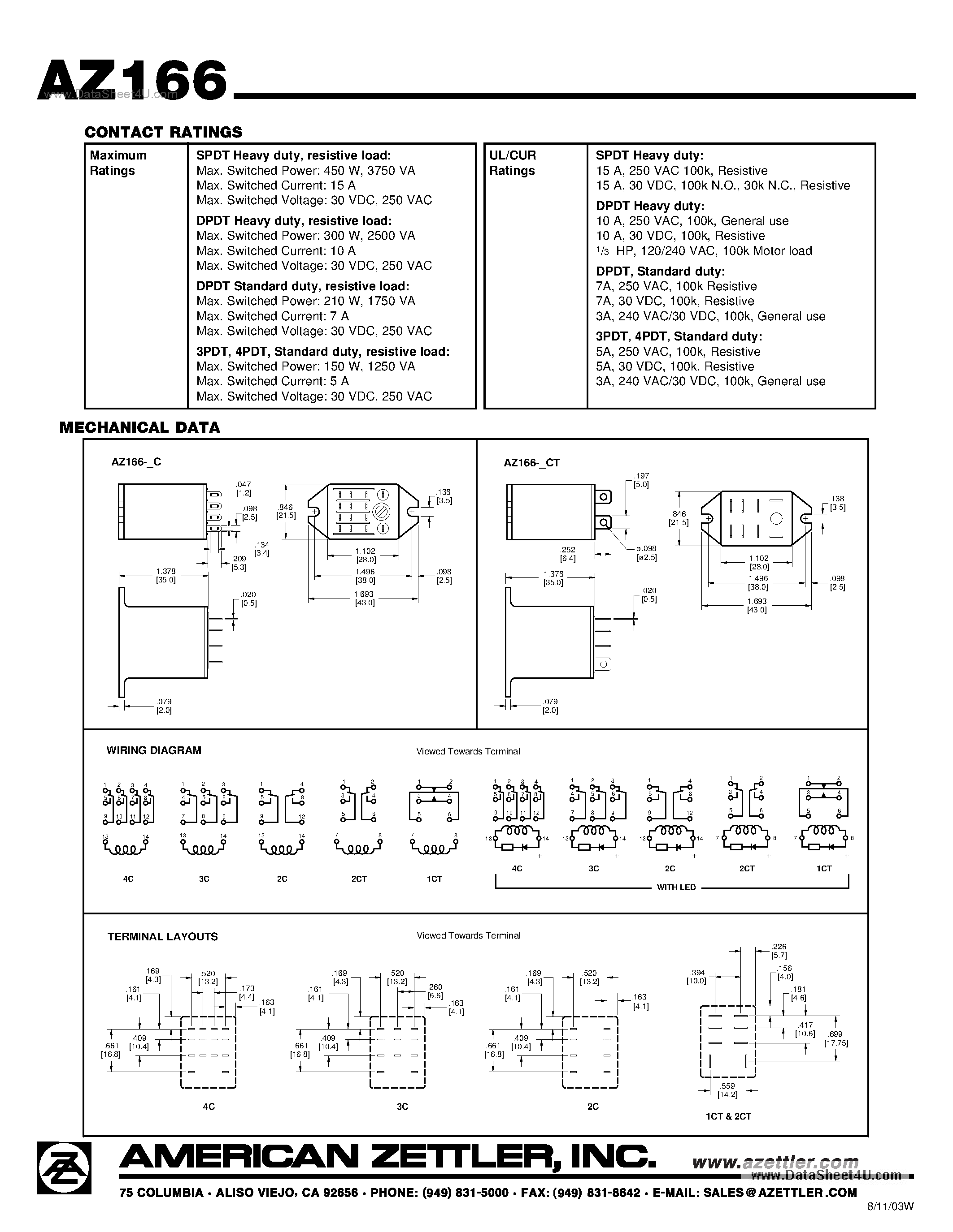 Даташит на микросхему AZ166 страница 2 Даташит AZ166 - MINIATURE POWER RELAY страница 2
