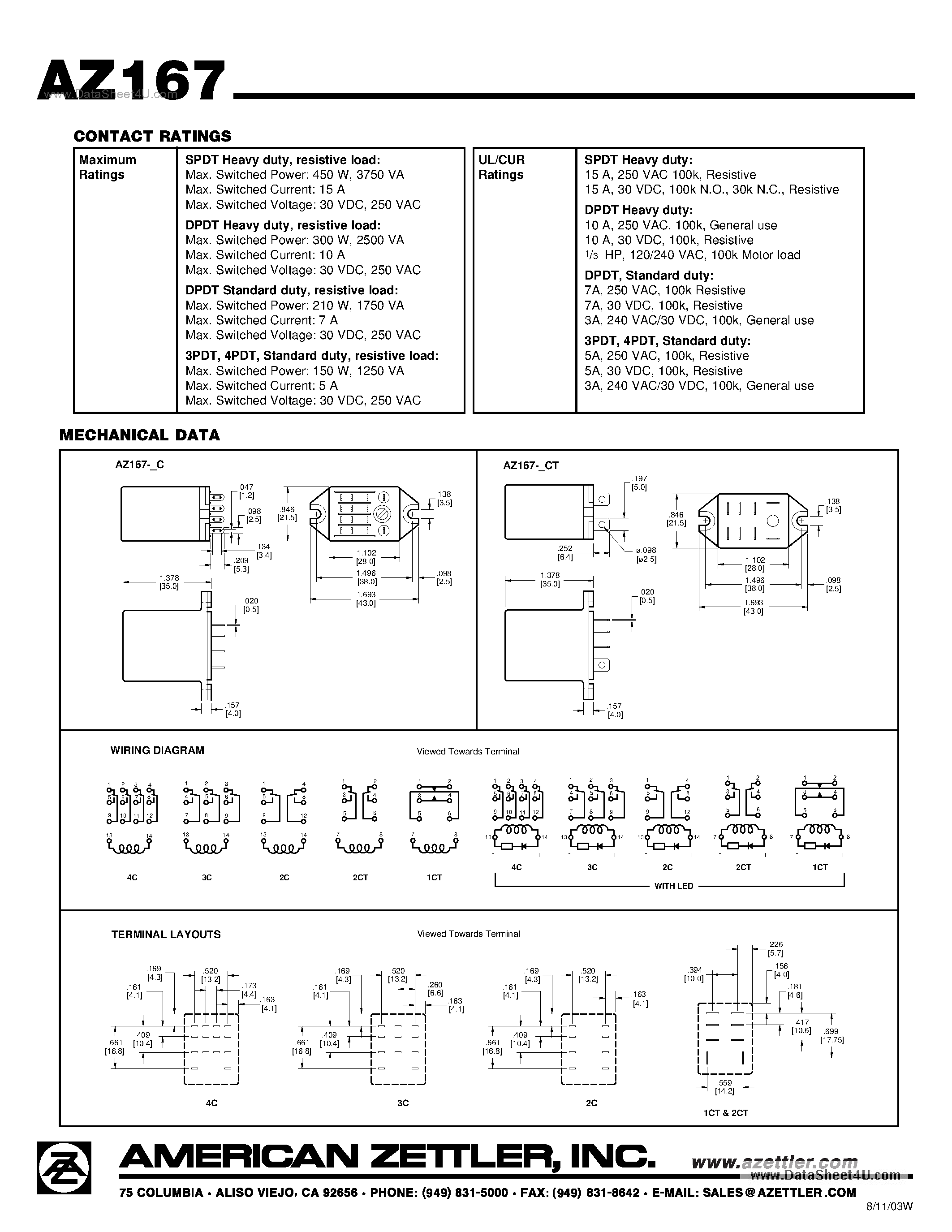 Даташит на микросхему AZ167 страница 2 Даташит AZ167 - MINIATURE POWER RELAY страница 2