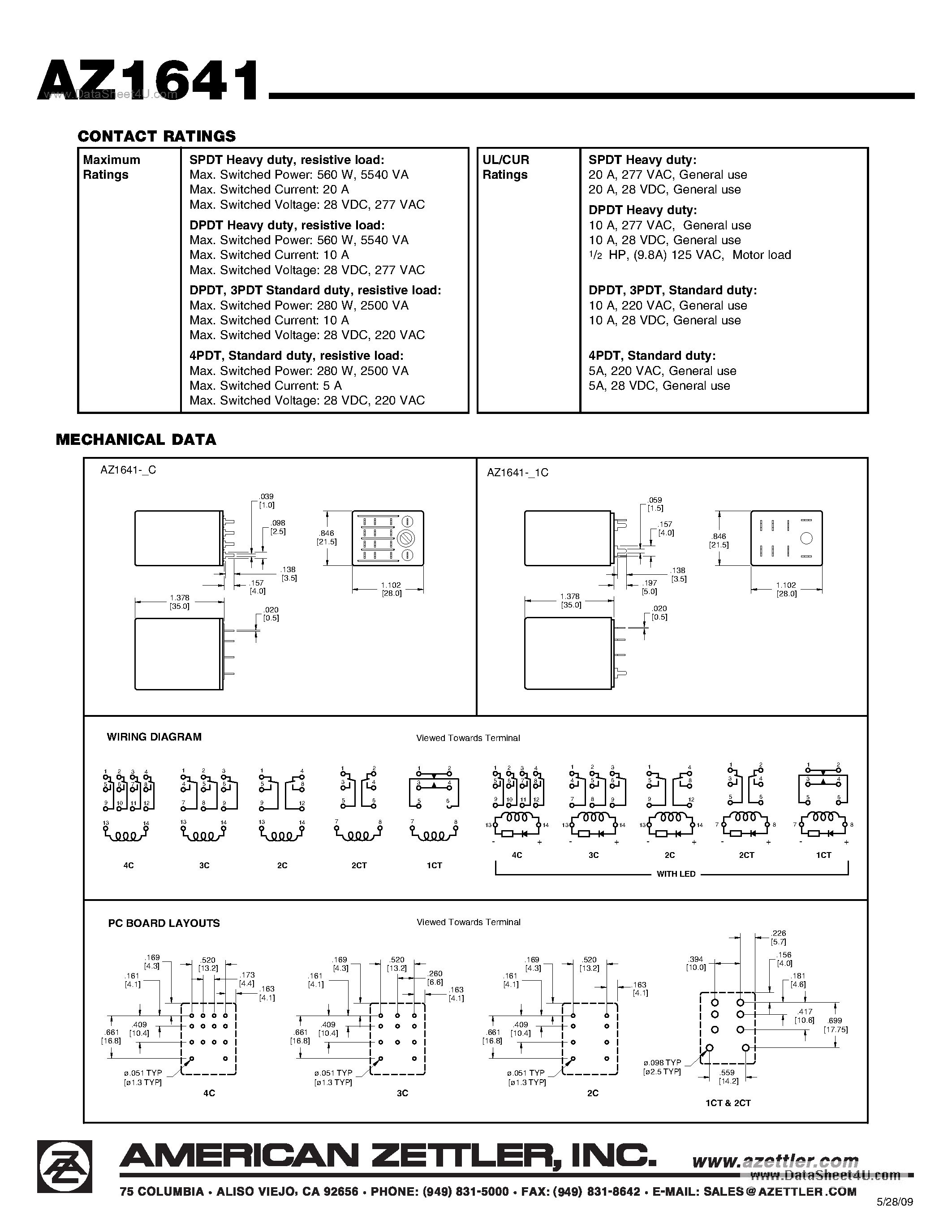 Даташит AZ1641 - MINIATURE POWER RELAY страница 2